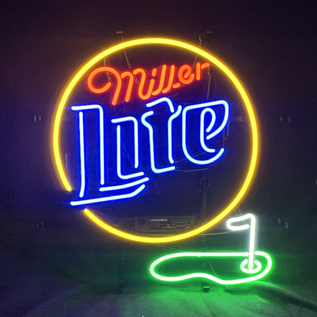 Miller Lite Golf Hole Neon Signs Light mounted on wall showing neon golf hole design
