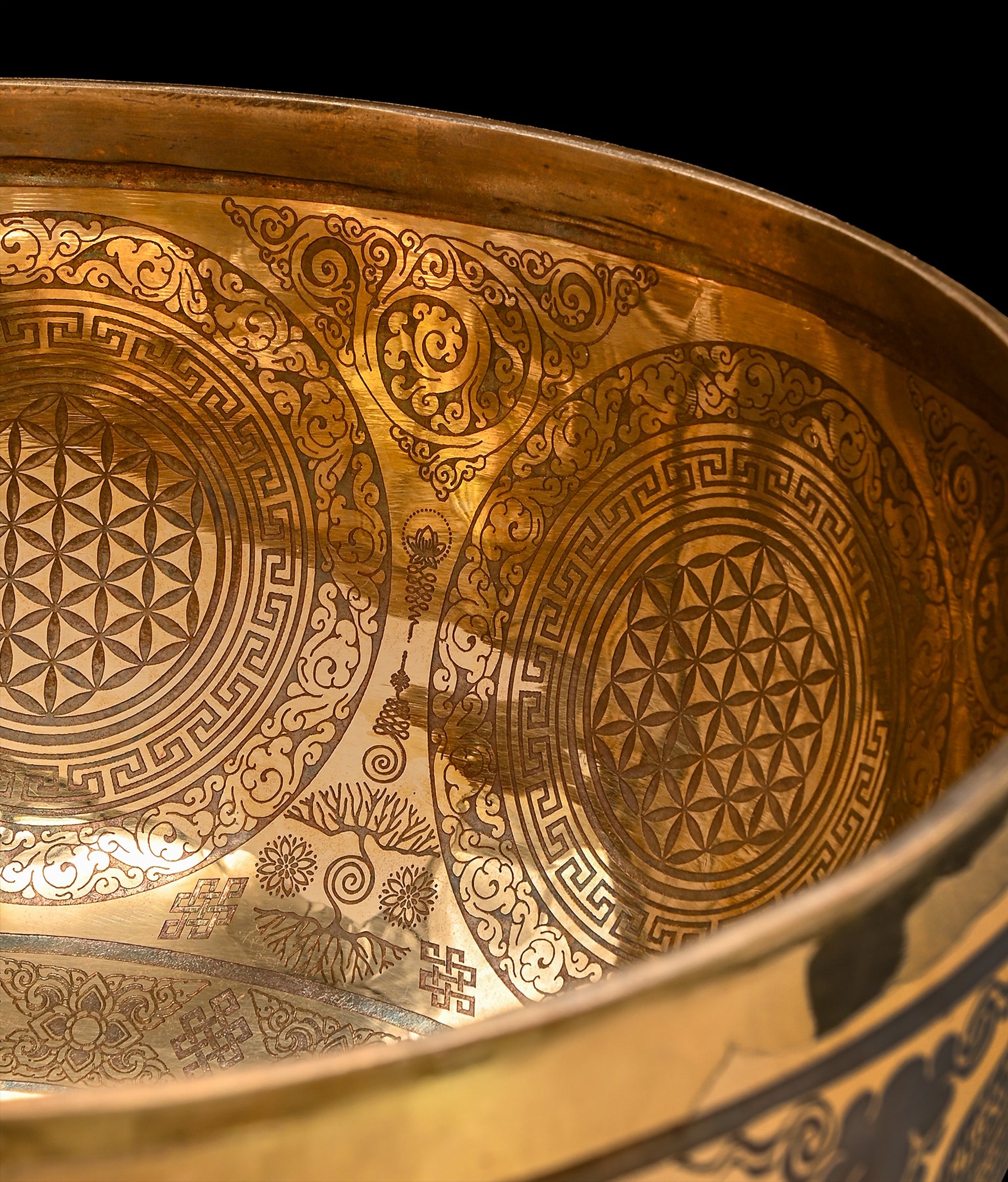 New Etched Jambati Tree of Life Jambati Singing Bowl F2 86Hz 11" N16224 by Bodhisattva Trading Company - product image 2 for Resin Society