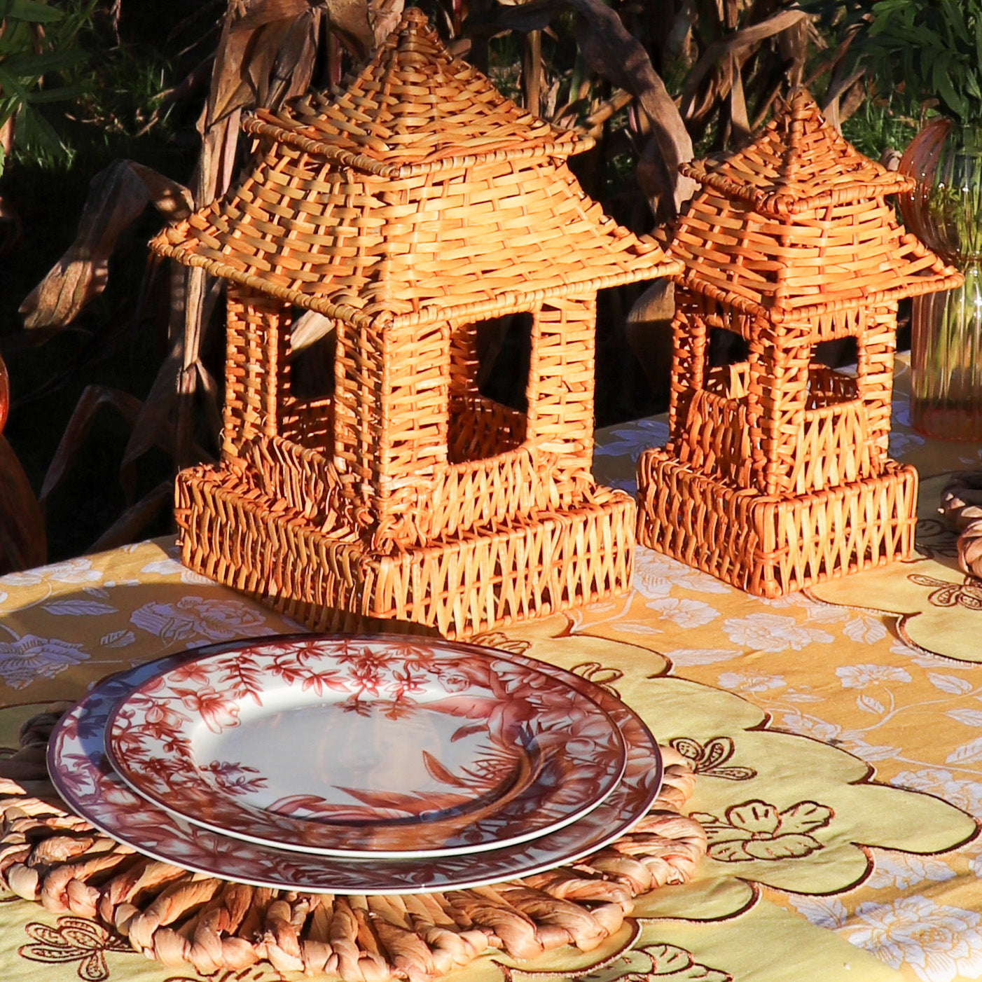 10 (+1 Free Bonus) Small Natural Rattan Pagoda Lanterns - Handmade by Ro'Table - product image 3 for Resin Society