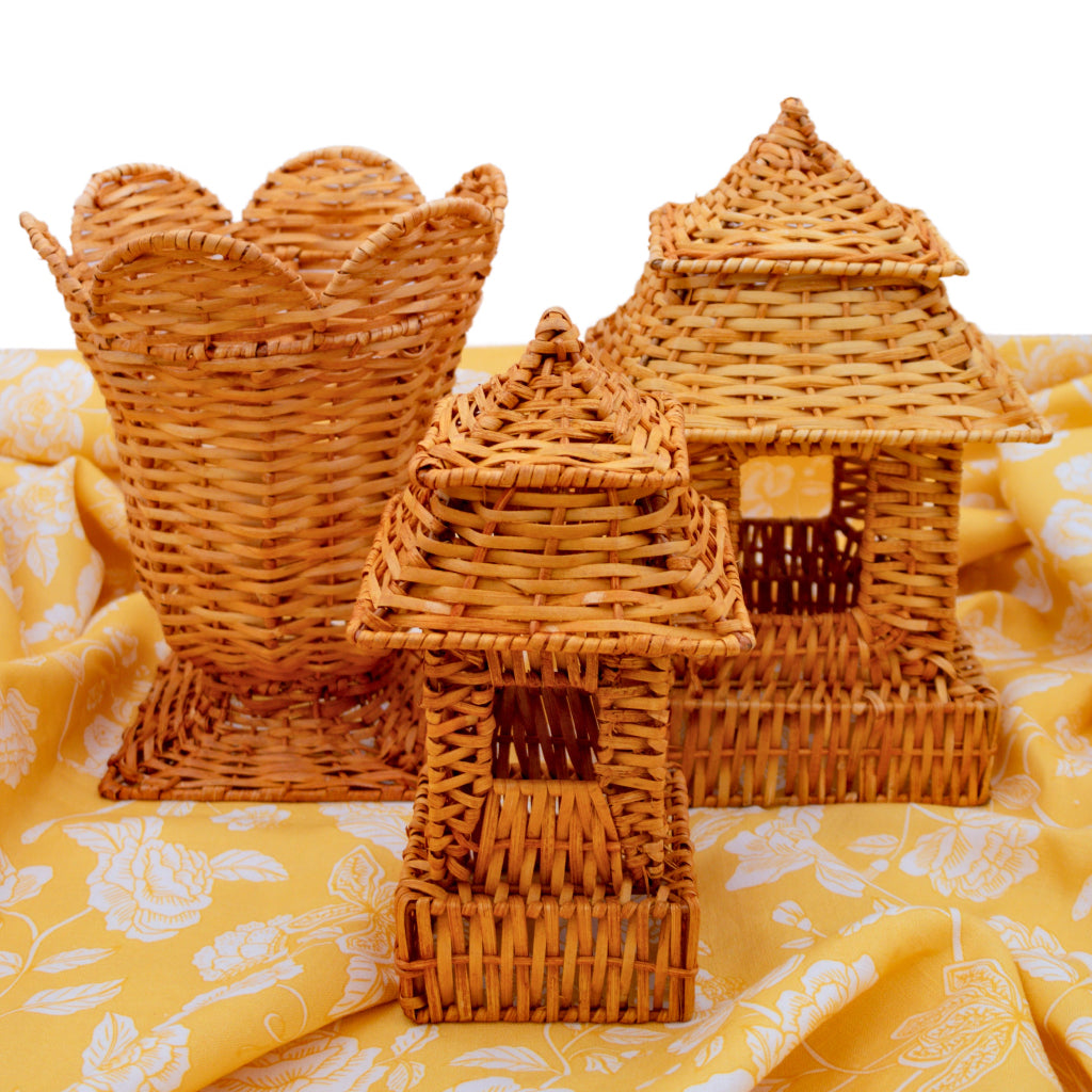 10 (+1 Free Bonus) Small Natural Rattan Pagoda Lanterns - Handmade by Ro'Table - product image 8 for Resin Society