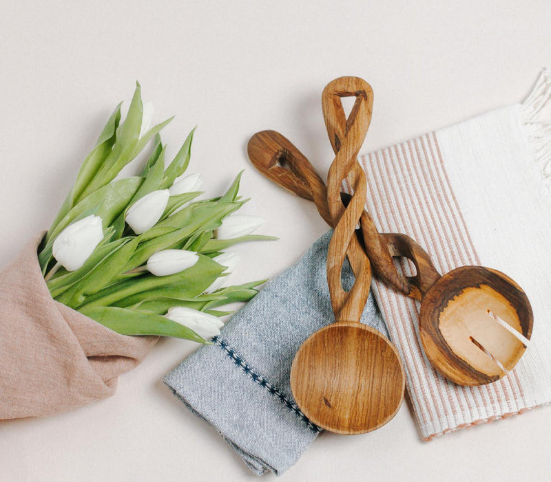 Olive Wood Spiral Salad Servers by Mbare Ltd - product image 2 for Resin Society