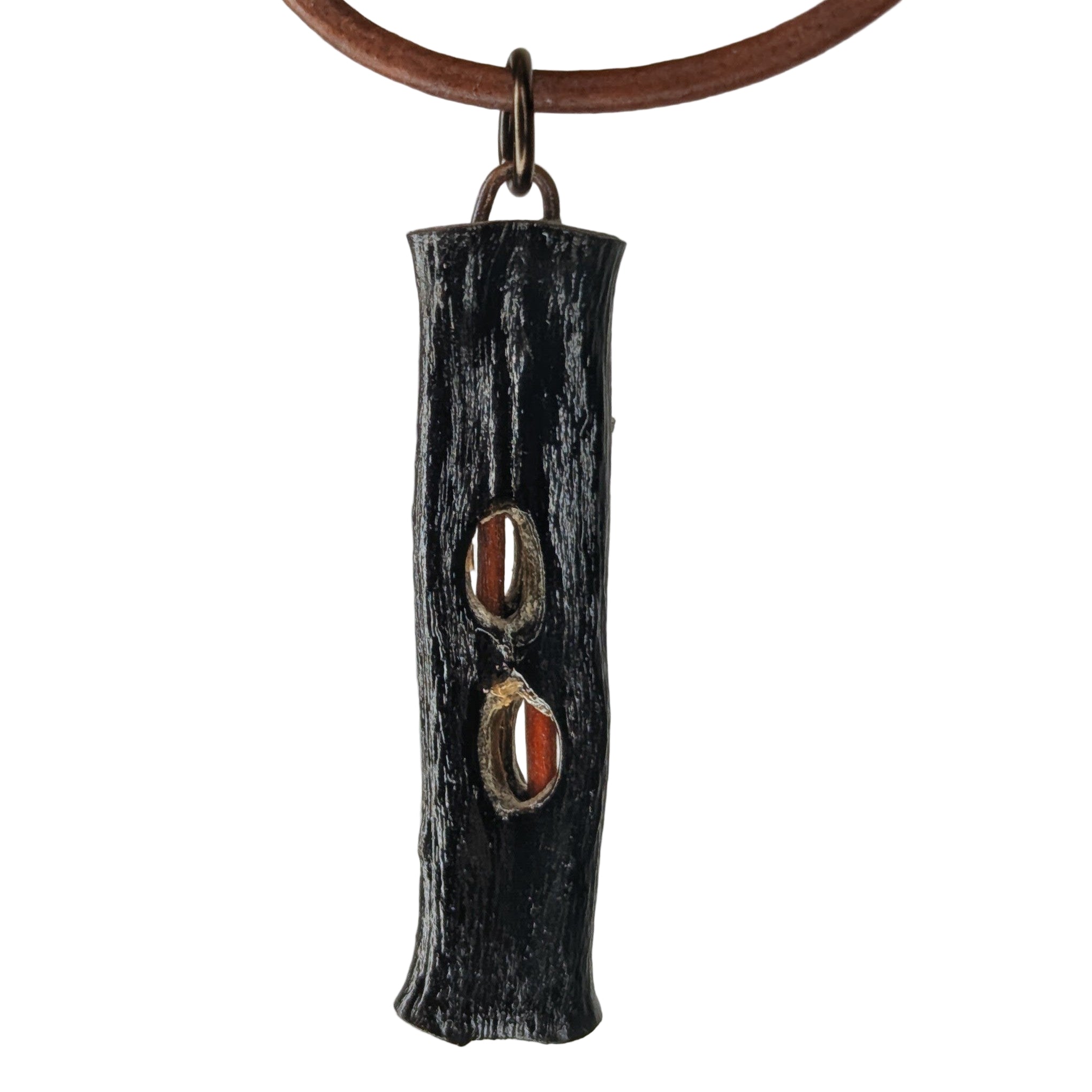 Chordis pendant necklace hand-shaped from Pacific Ocean algae on a natural leather cord