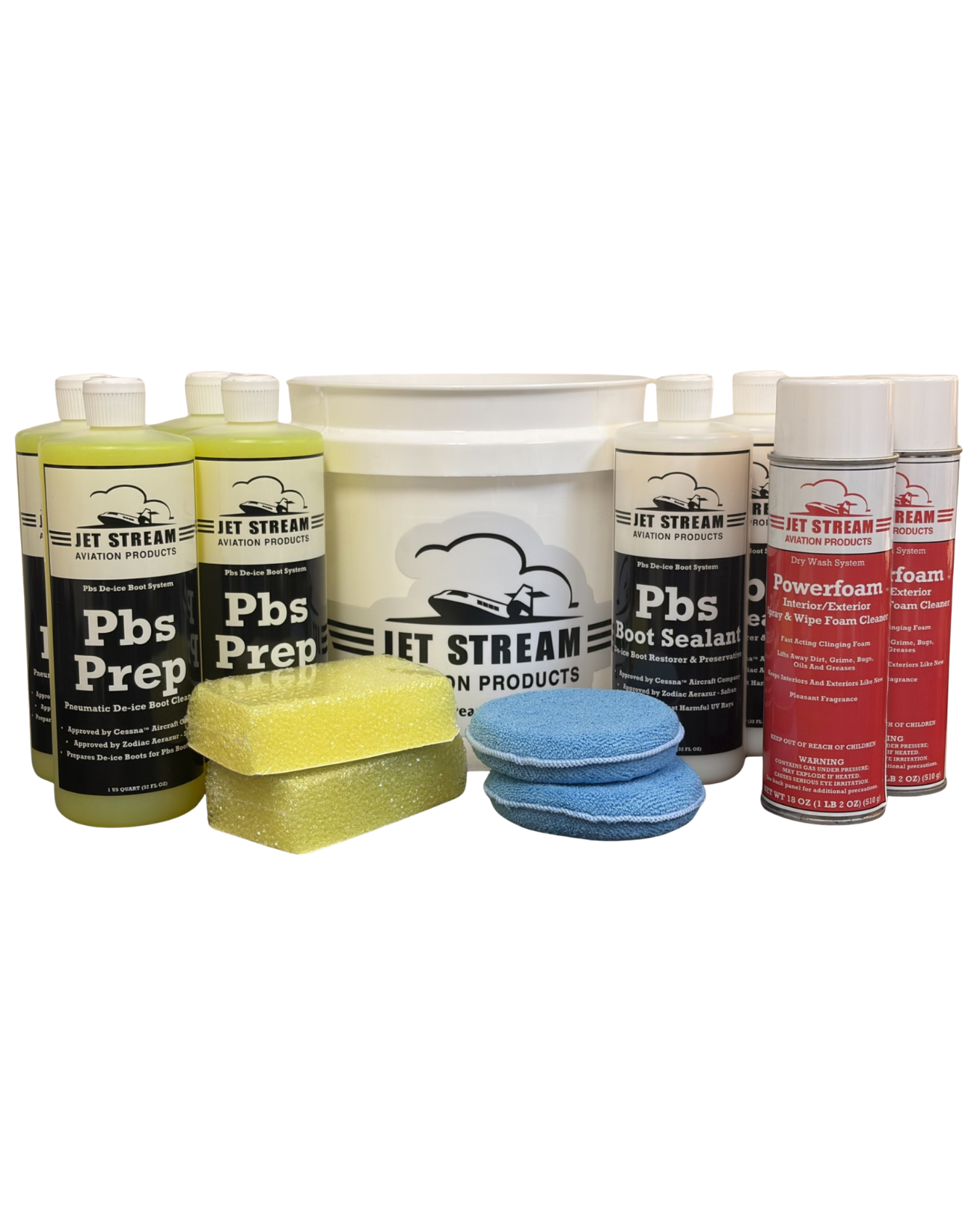 Pbs De-ice Boot System Kit components including pails, aerosols, and applicators