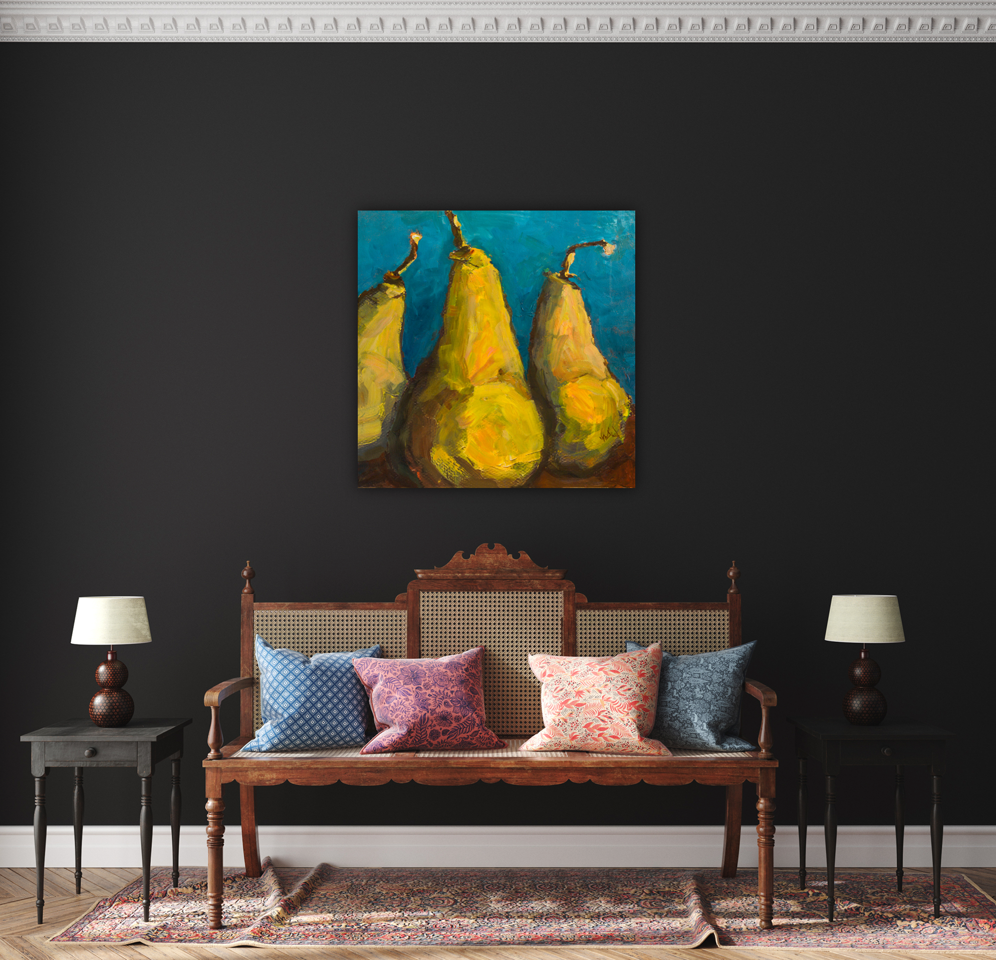 Pears with Teal Artist Enhanced Canvas Print by John Beard Collection - product image 3 for Resin Society