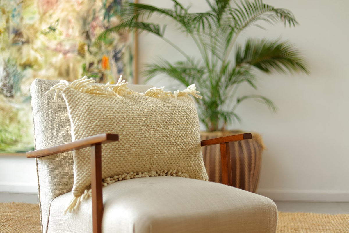 Penachos Fringed Wool Pillow by Homelosophy