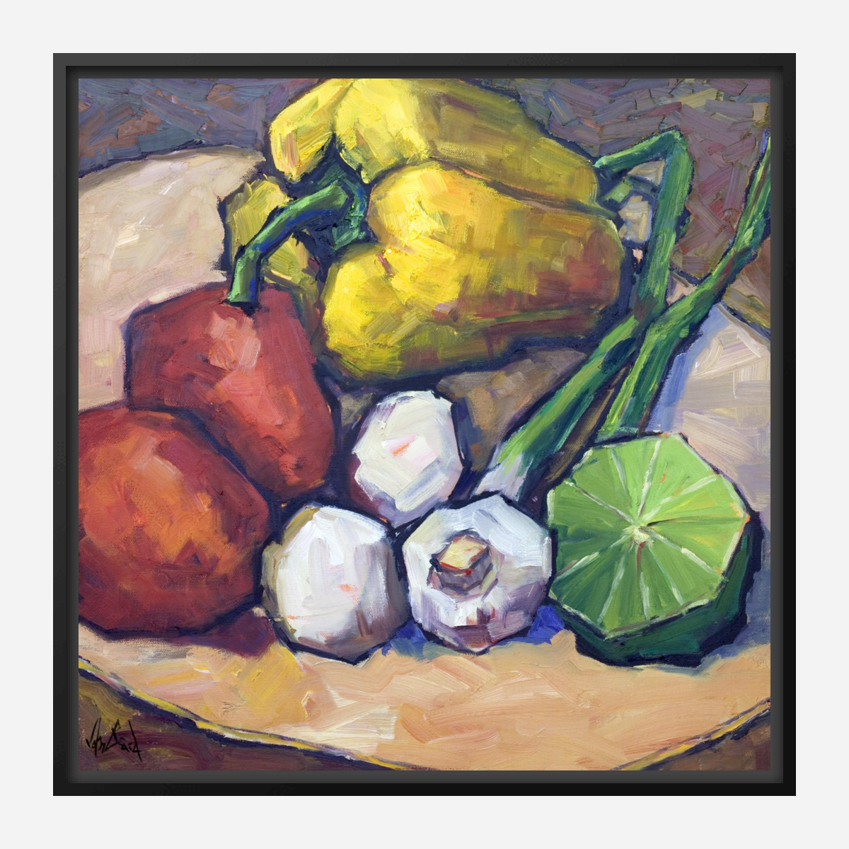 Peppers Limes and Mushrooms Artist Enhanced Canvas Print by John Beard Collection - product image 5 for Resin Society
