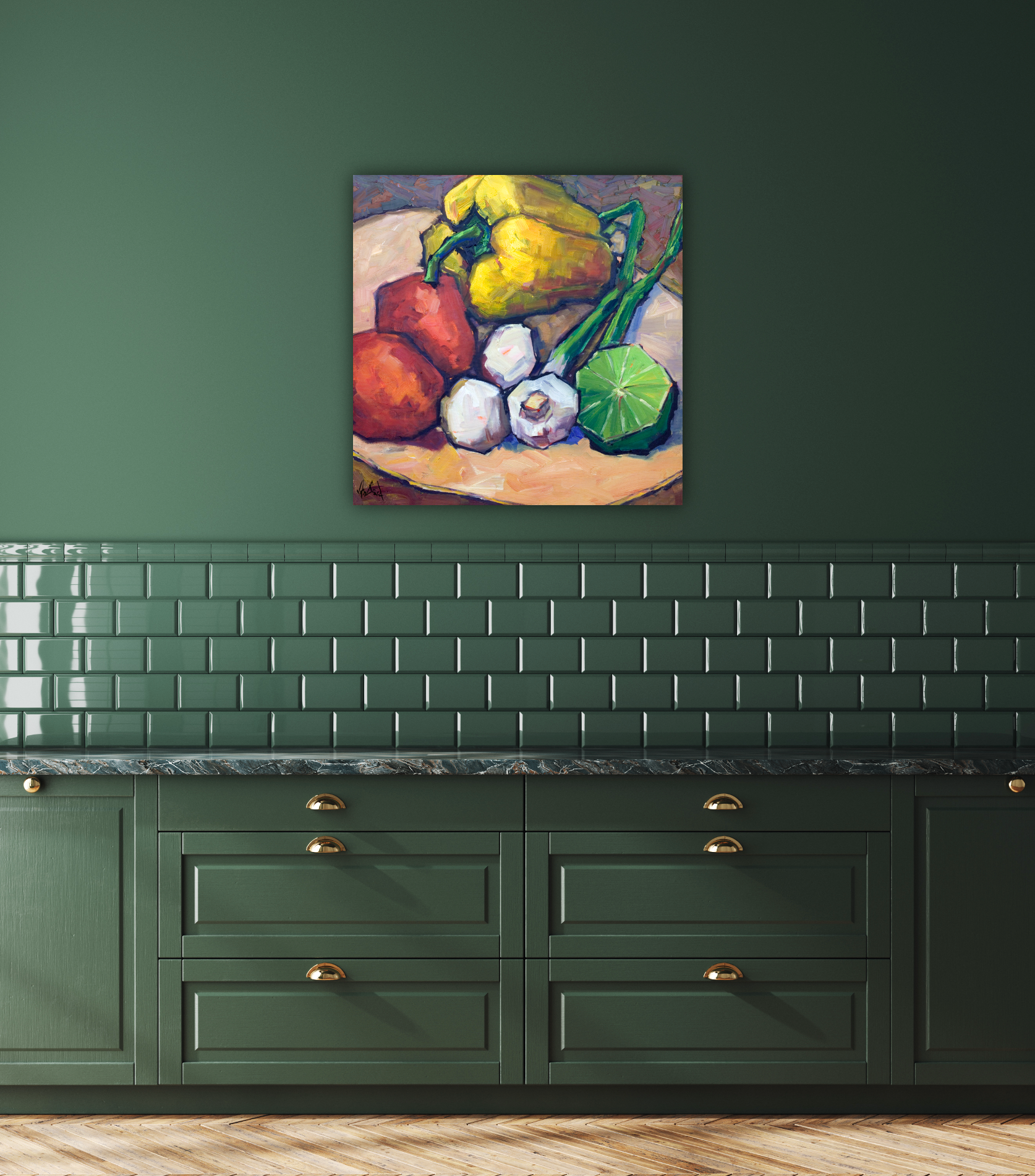 Peppers Limes and Mushrooms Artist Enhanced Canvas Print by John Beard Collection - product image 2 for Resin Society