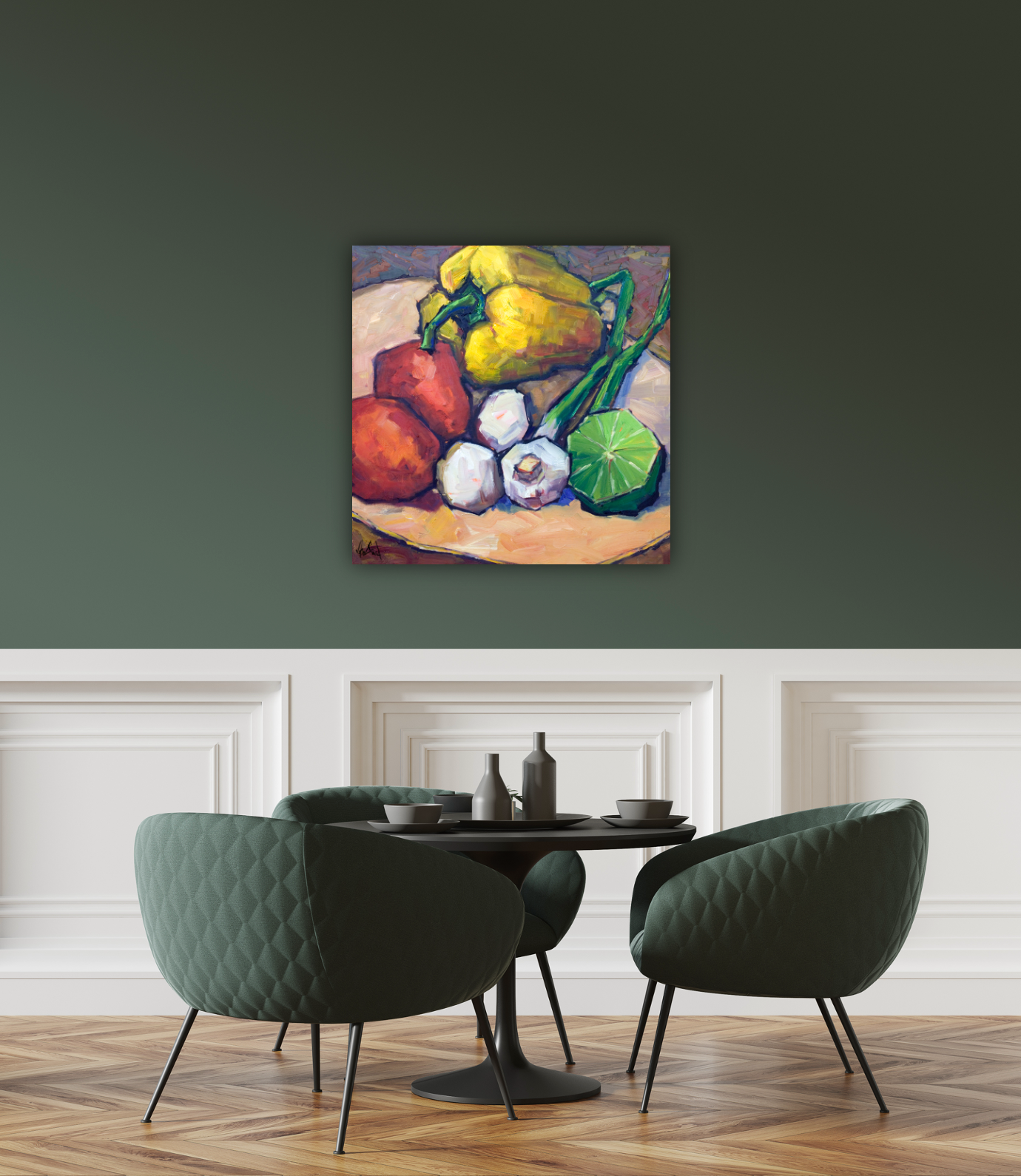 Peppers Limes and Mushrooms Artist Enhanced Canvas Print by John Beard Collection - product image 4 for Resin Society