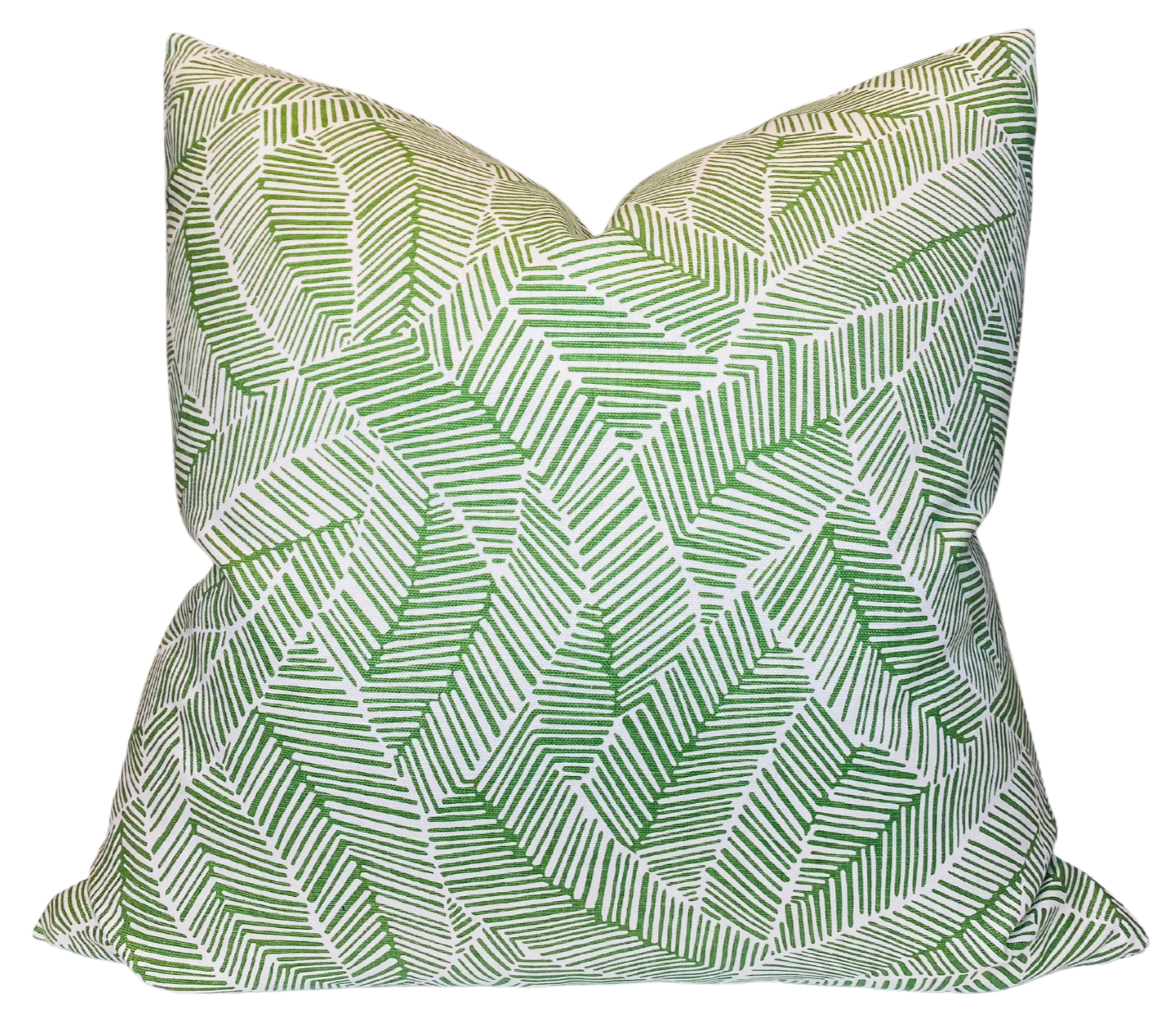 Abstract Leaf Pillow Cover with leaf green pattern and ivory linen backing