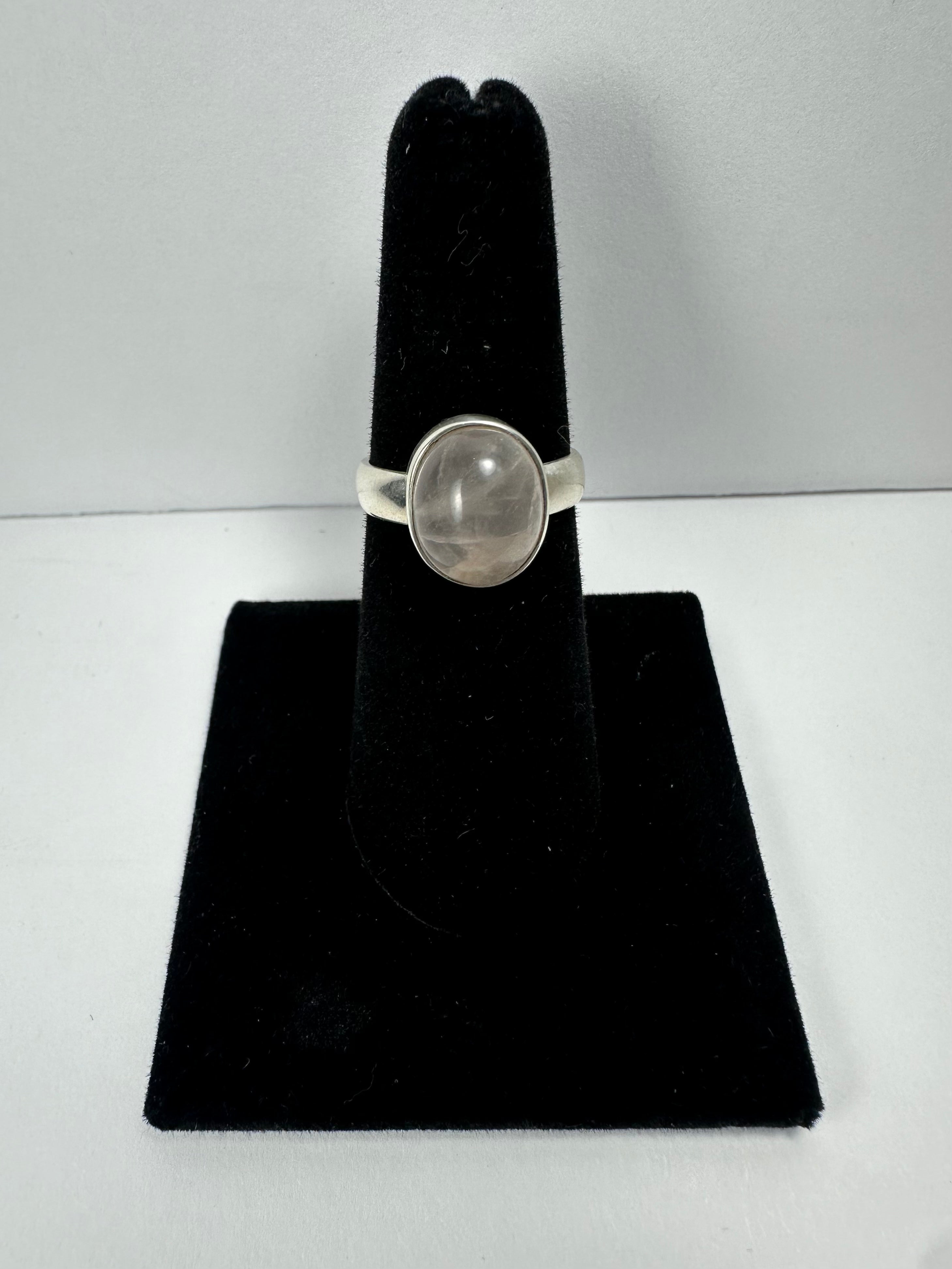 Rose Quartz Ring Size 6 in .925 Sterling Silver with soft pink stone