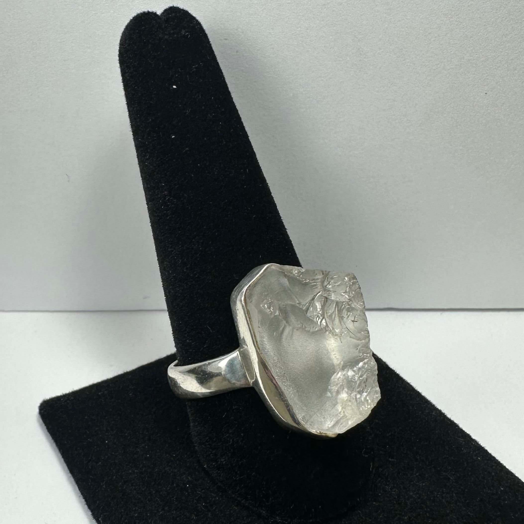 Natural Rough Quartz Ring in .925 Sterling Silver, size 11.5