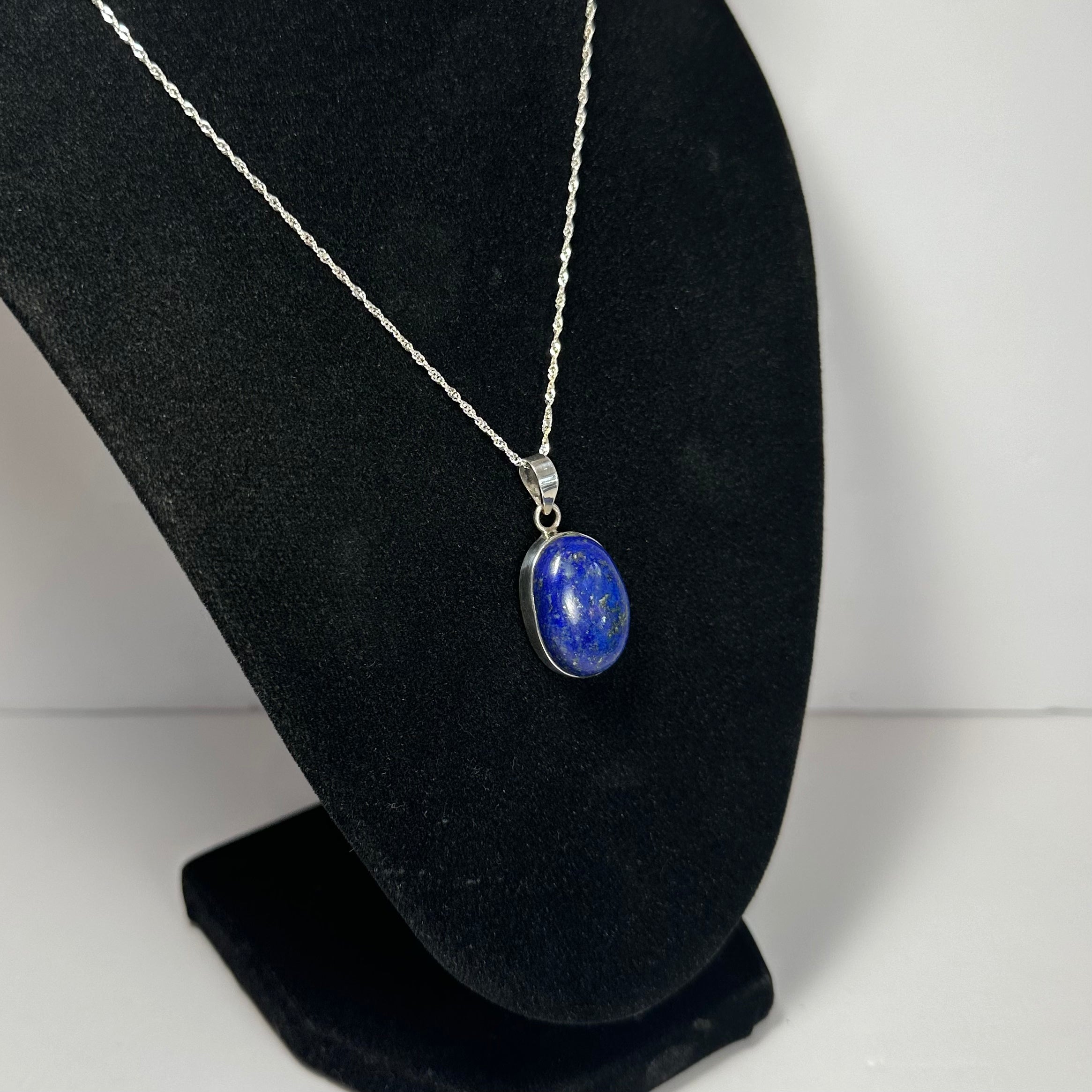 Lapis Lazuli Pendant with deep blue stone and sterling silver clasp