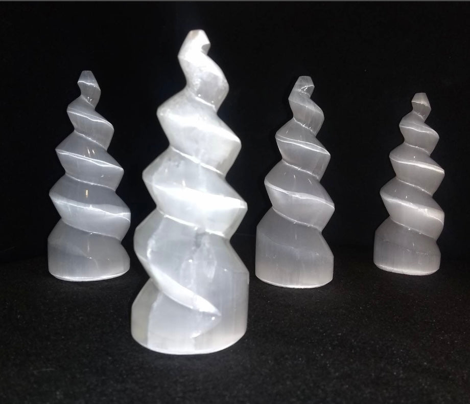 Selenite Spiral Tower 10cm by Rare Earth Gallery - main product image for Resin Society
