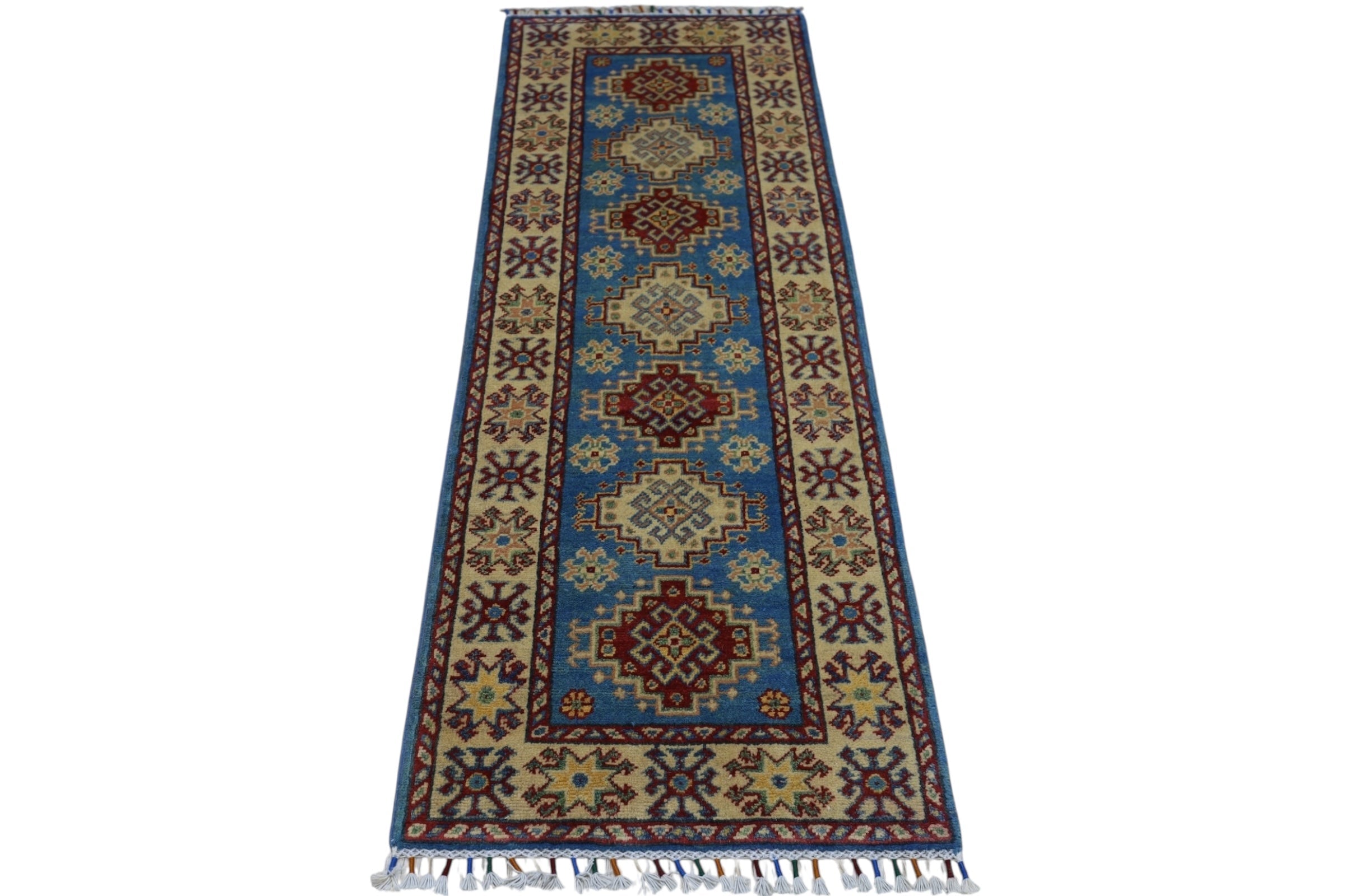 Hand-Knotted Afghani Kazak Wool Rug – 2’0″ x 5’10″