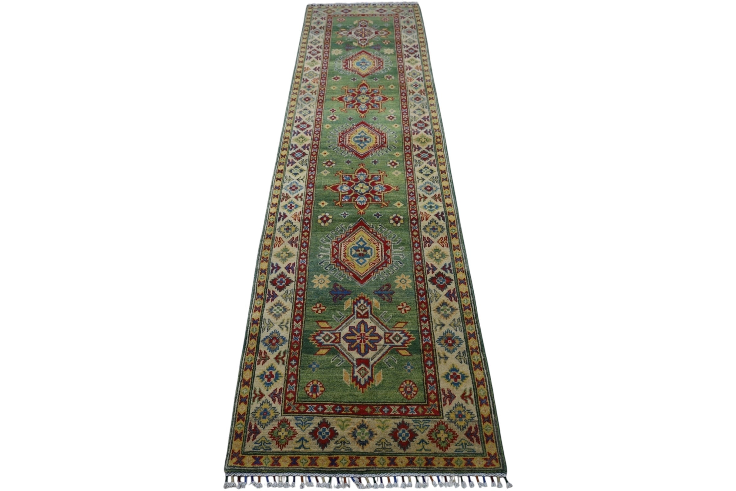Hand-Knotted Afghani Kazak Wool Rug – 2’7″ x 9’8″