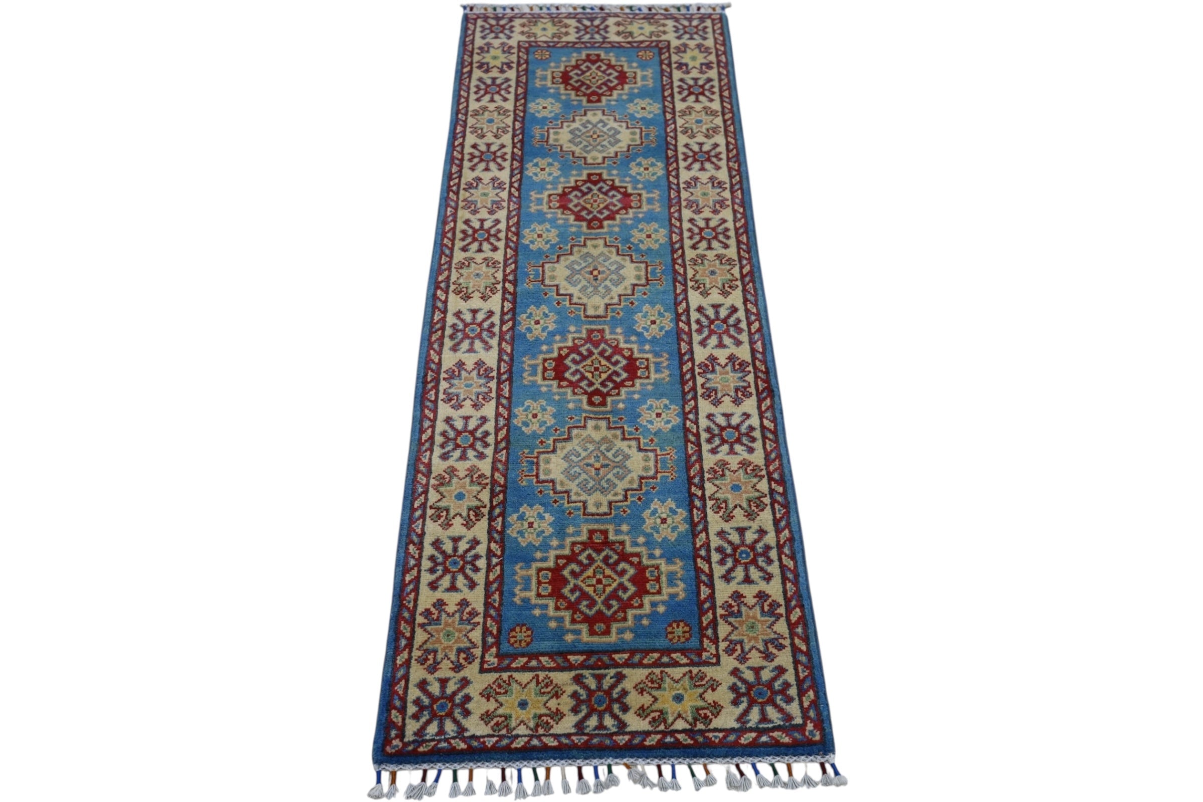 Hand-Knotted Afghani Kazak Wool Rug – 2’0″ x 5’10″