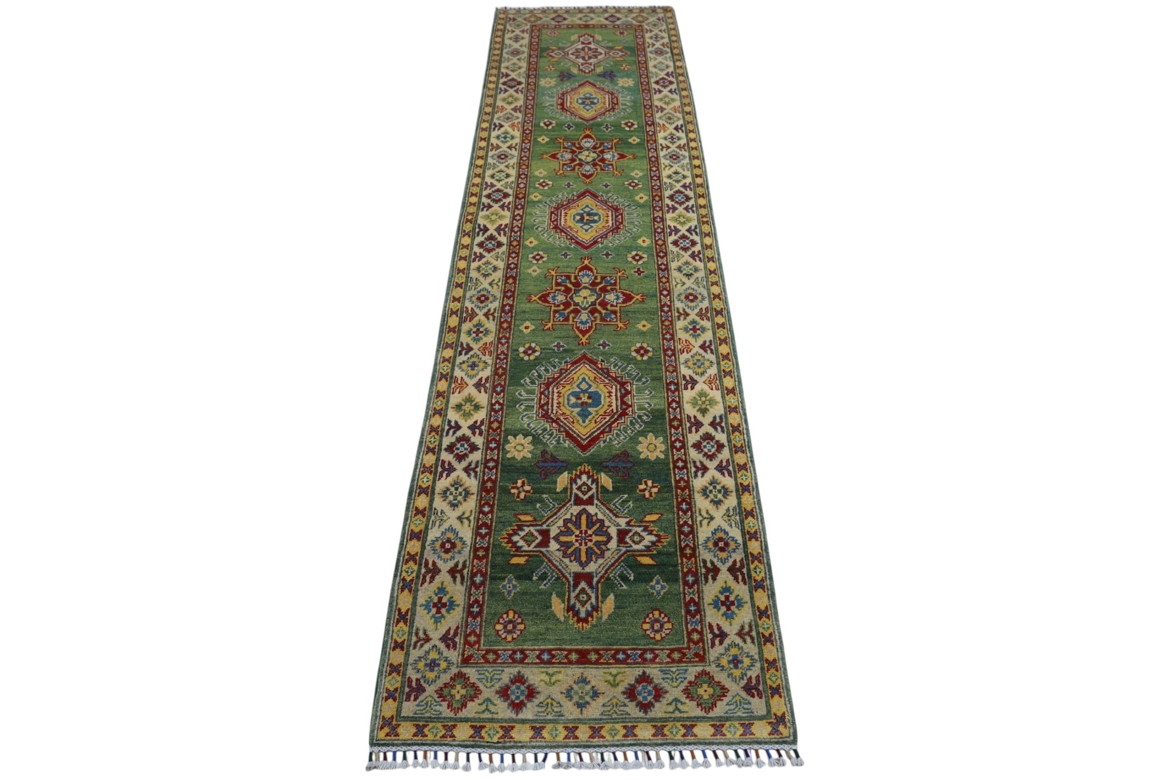 Hand-Knotted Afghani Kazak Wool Rug – 2’7″ x 9’8″