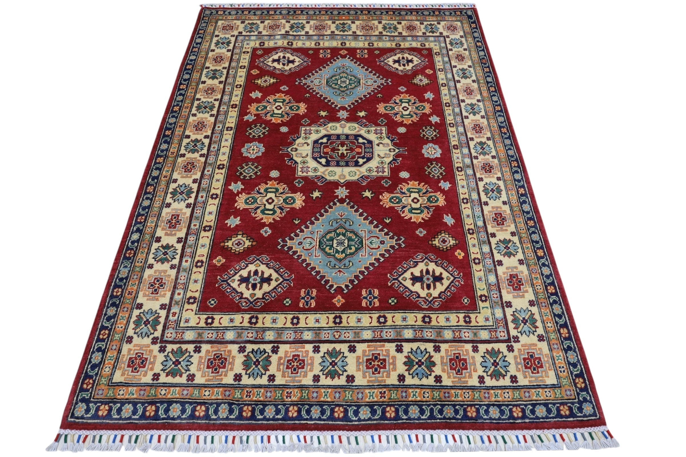 Hand-Knotted Afghani Kazak Wool Rug – 4’10″ x 6’6″ by Rugistan - product image 2 for Resin Society
