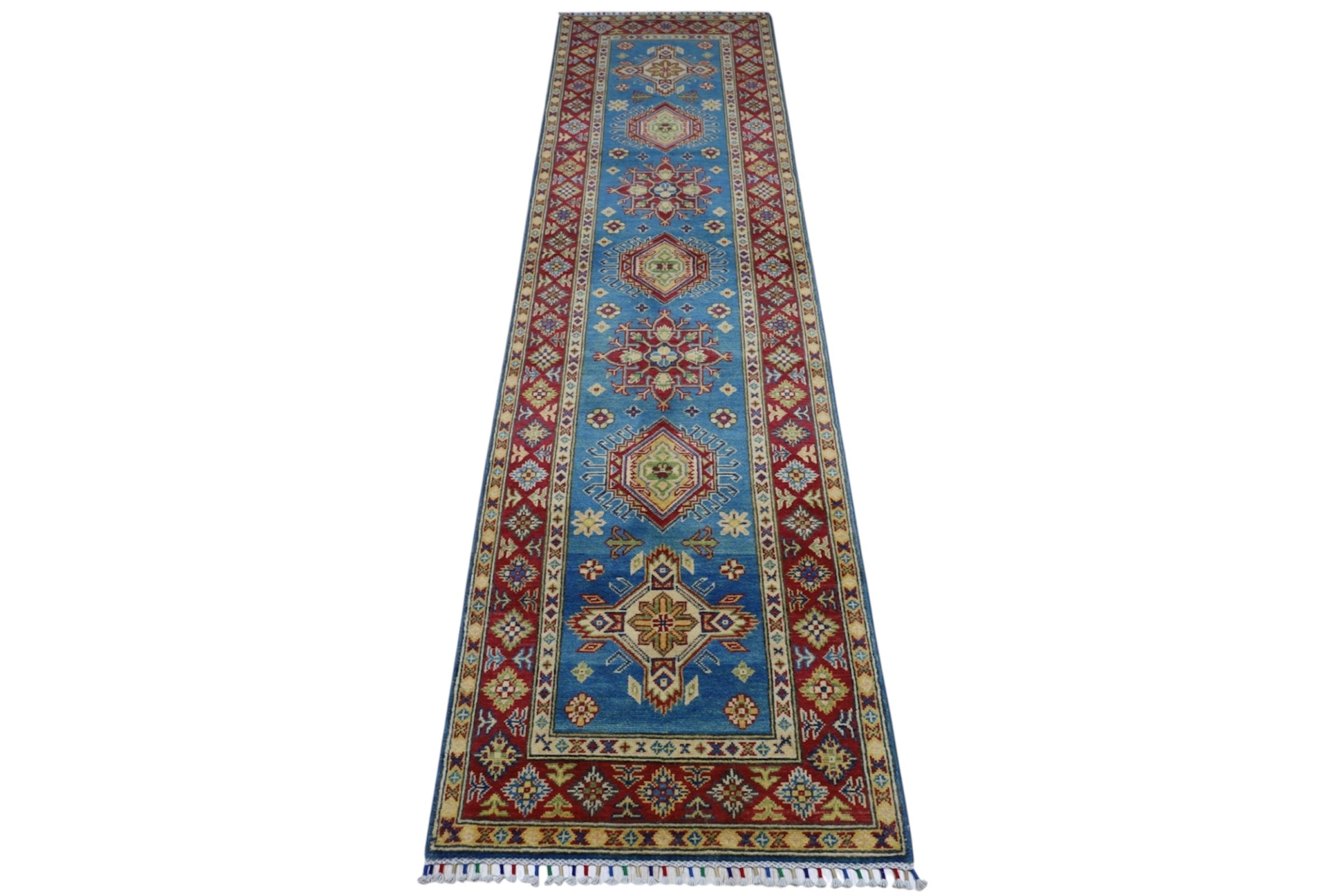 Hand-Knotted Afghani Kazak Wool Rug – 2’9″ x 9’9″