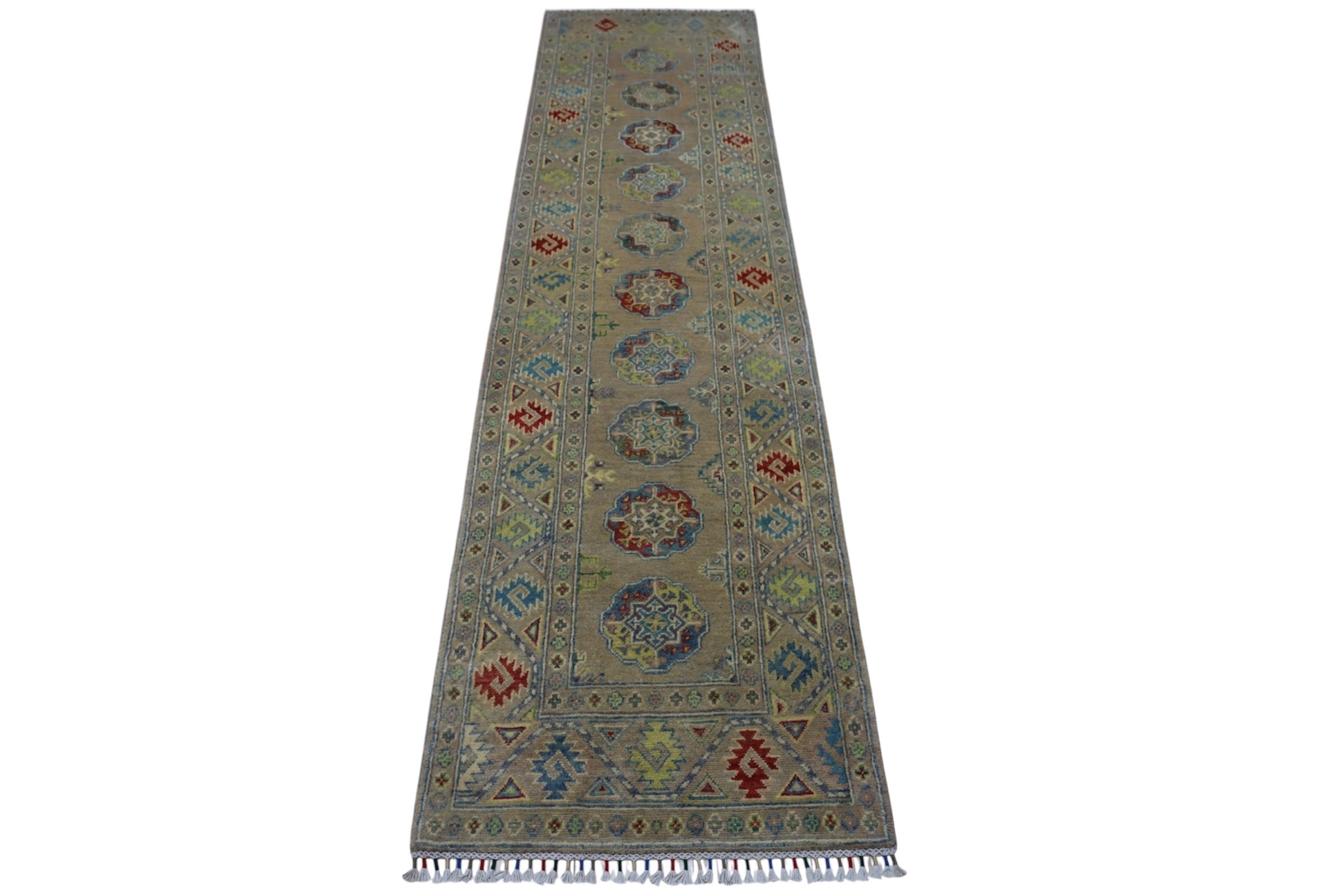 Hand-Knotted Afghani Kazak Wool Rug – 2’7″ x 10’0″