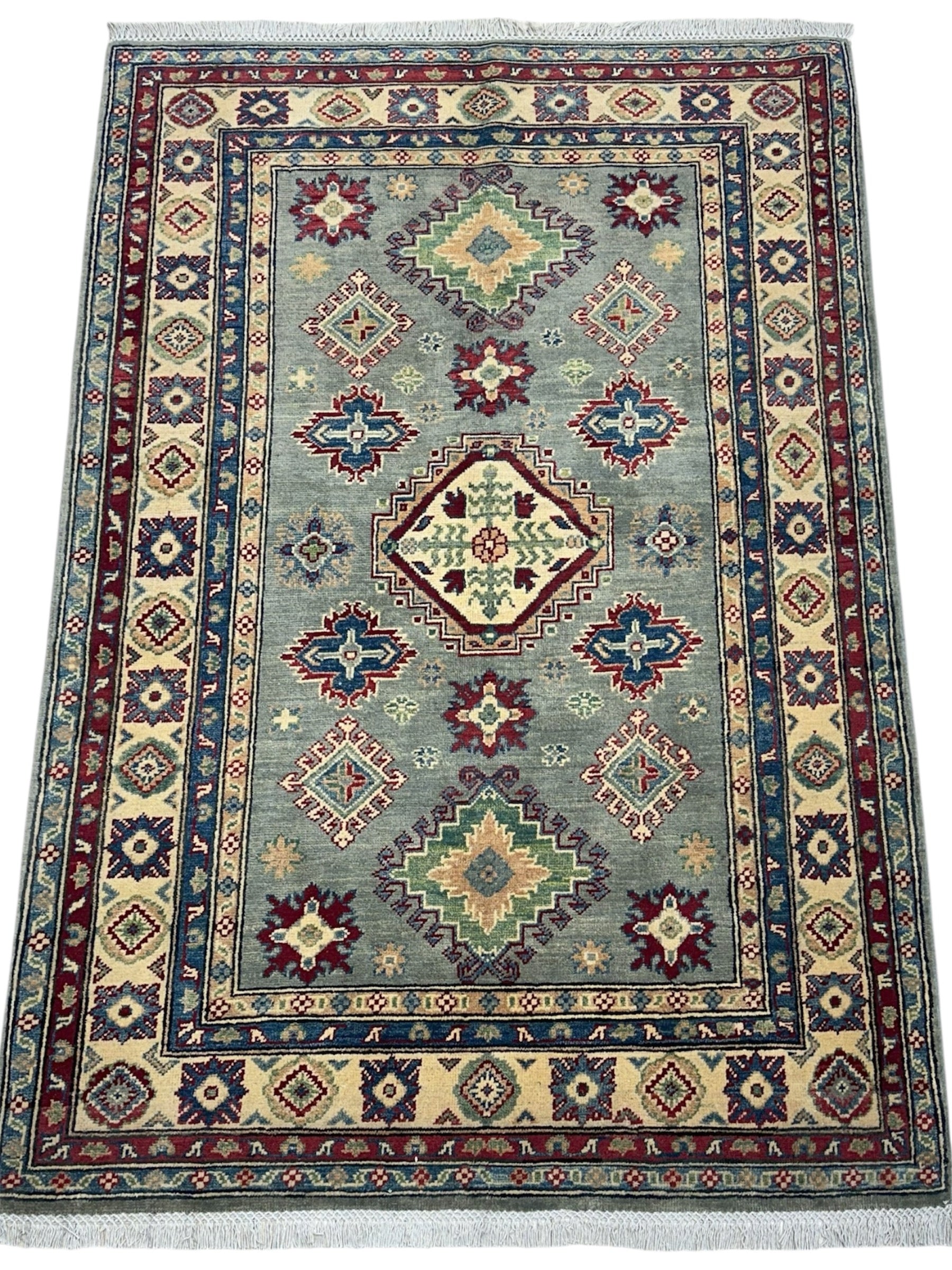 Hand-Knotted Afghani Kazak Wool Rug – 4’ x 6’