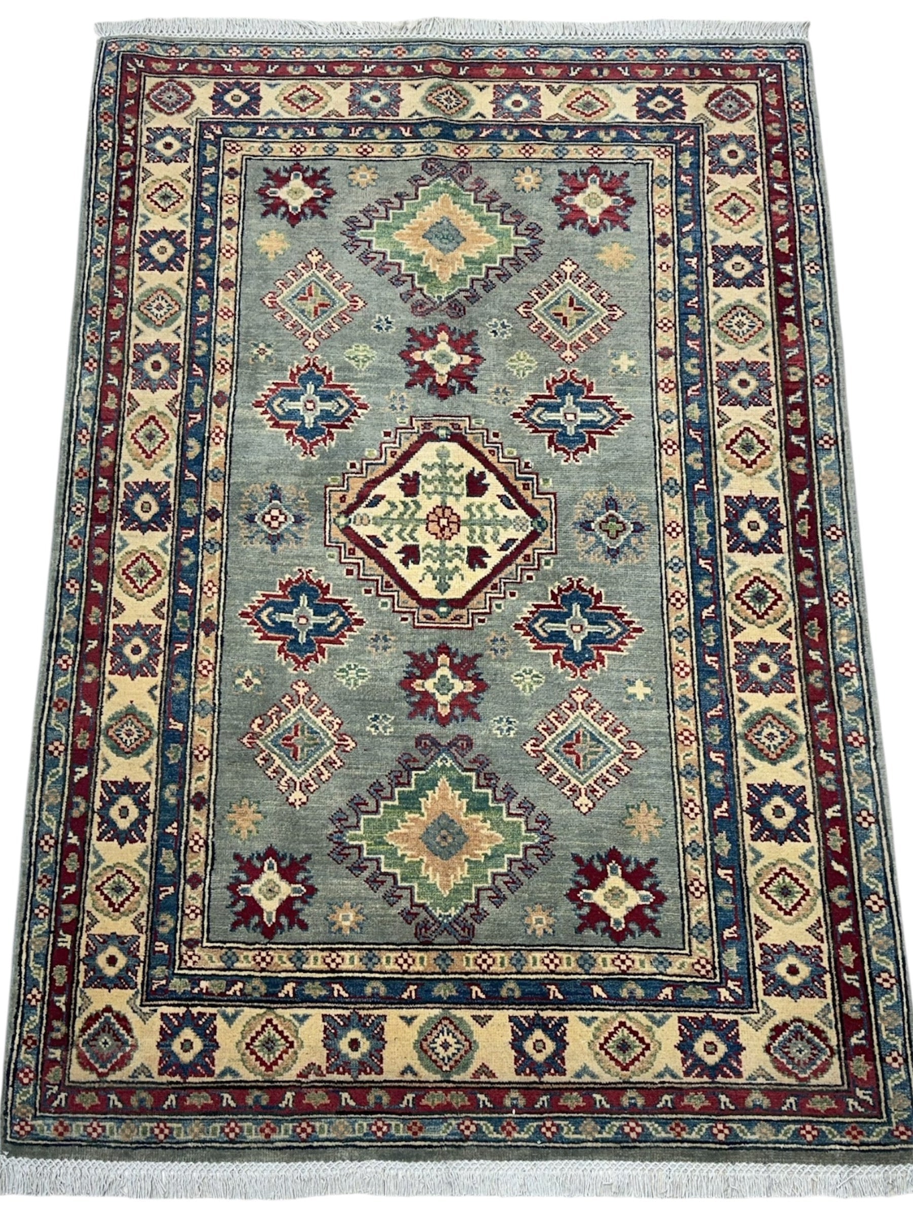 Hand-Knotted Afghani Kazak Wool Rug – 4’ x 6’