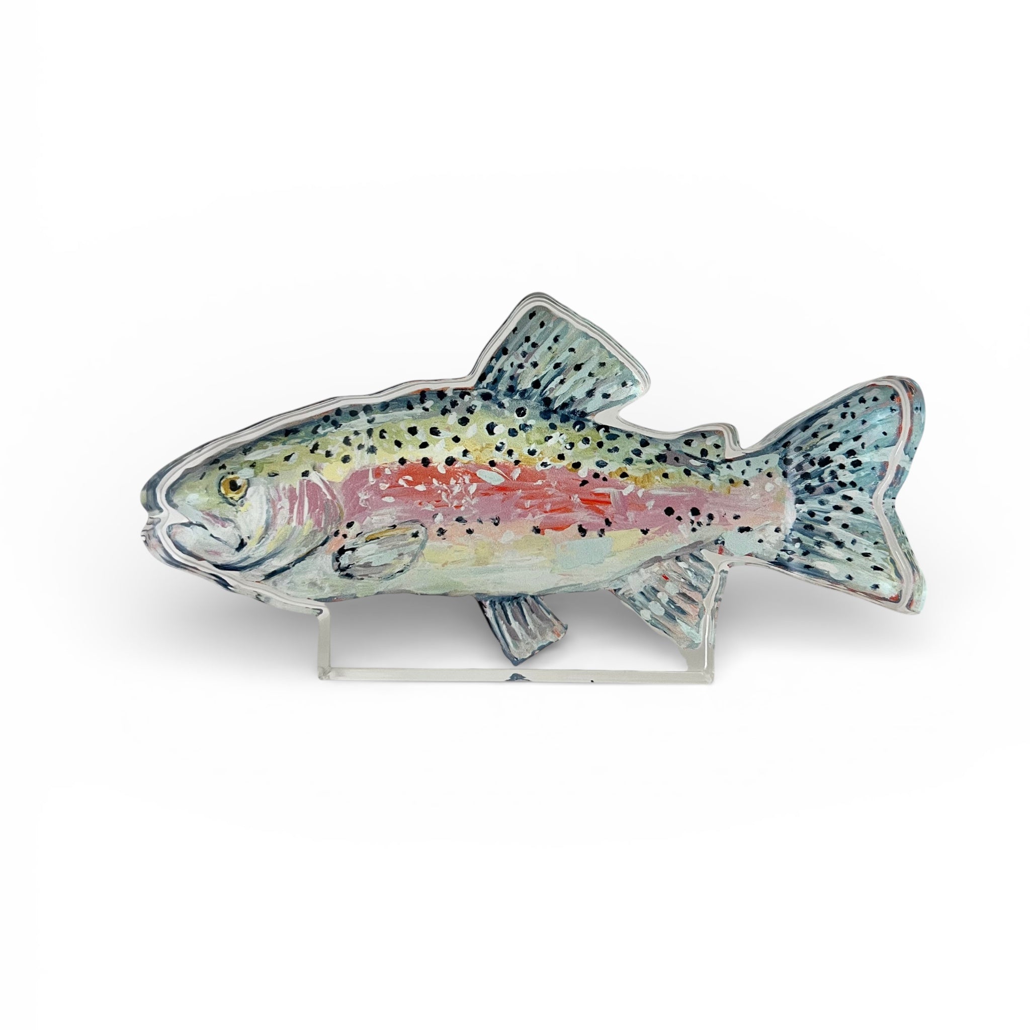 Chasing Rainbows Acrylic Tabletop Shelfie featuring rainbow trout artwork by Chelsea McShane