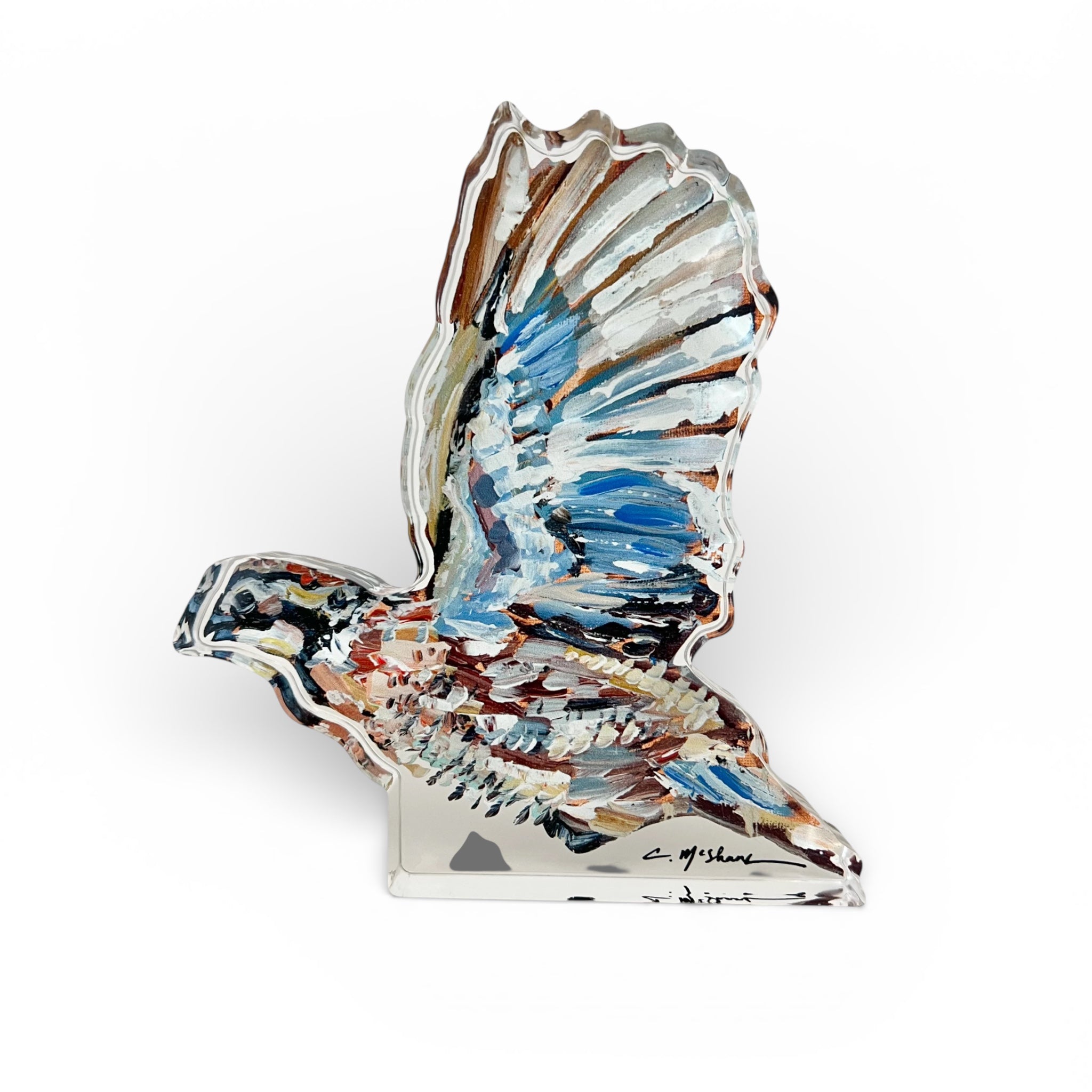 Quaint Quail Acrylic Tabletop Art displaying original quail artwork on clear acrylic block