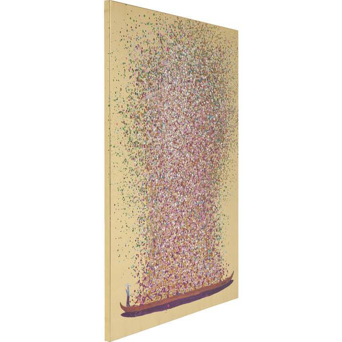 Canvas Picture Flower Boat Gold Pink 80x100cm