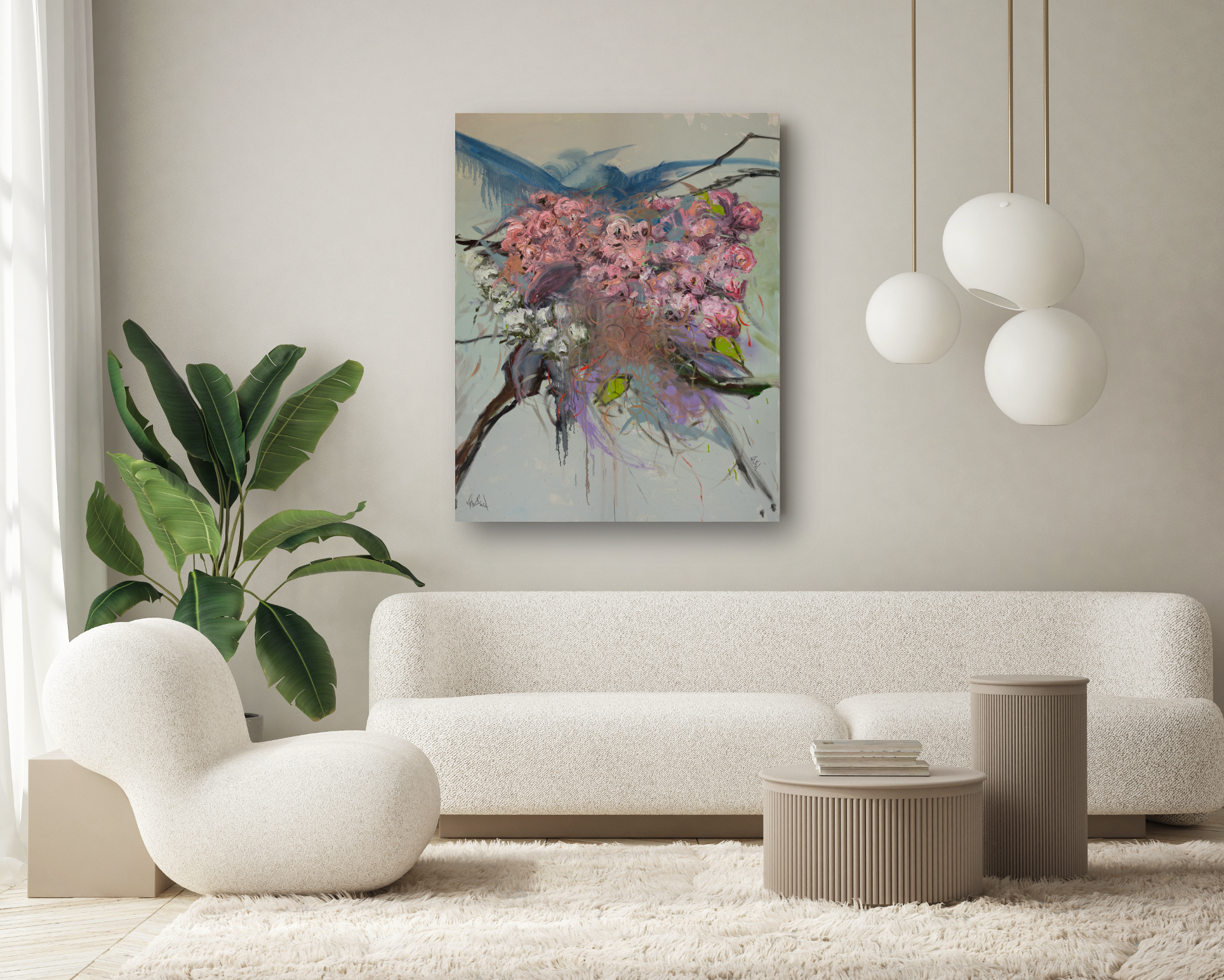 Pink Flowers Artist Enhanced Canvas Print by John Beard Collection - product image 3 for Resin Society
