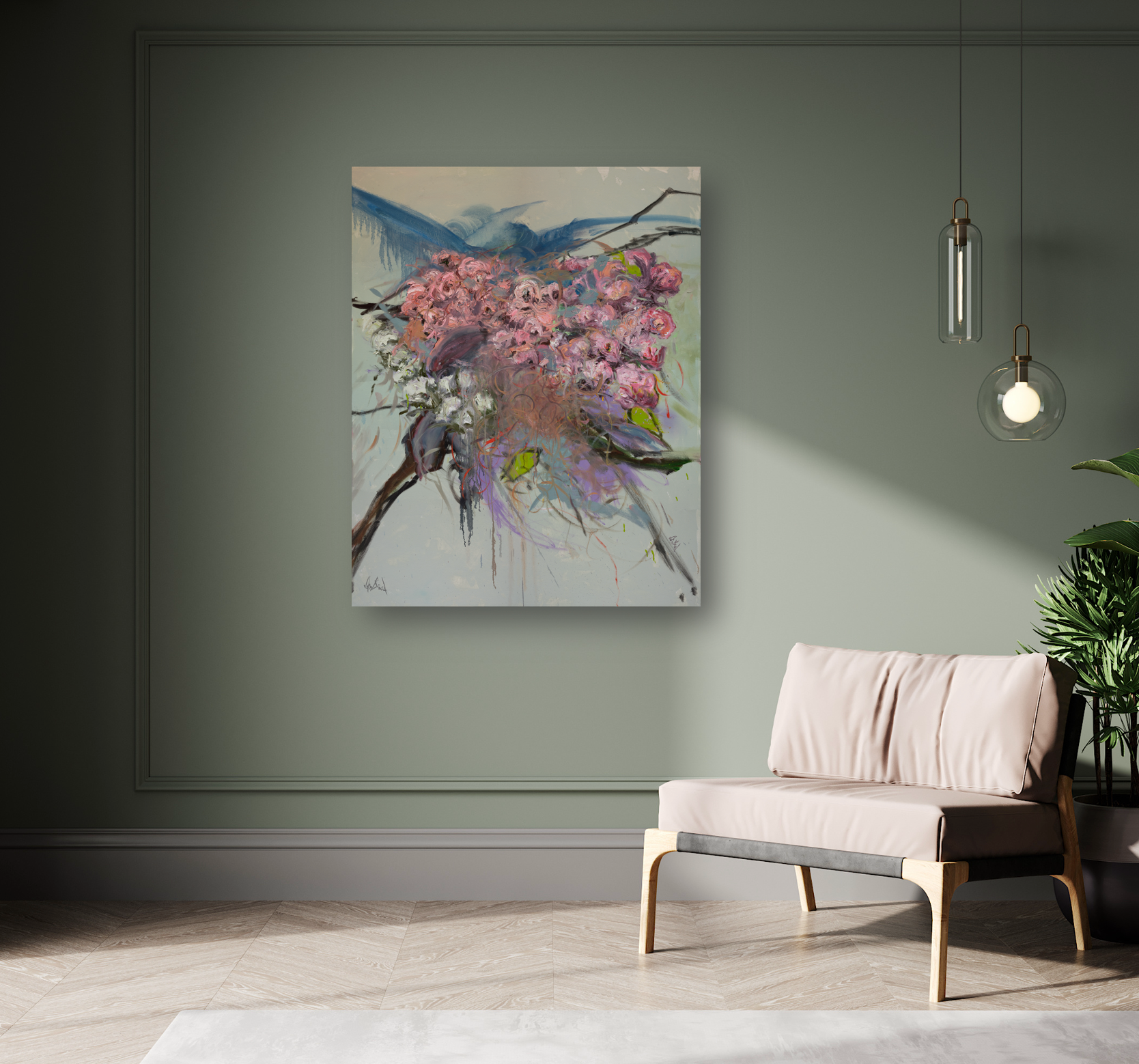 Pink Flowers Artist Enhanced Canvas Print by John Beard Collection - product image 2 for Resin Society