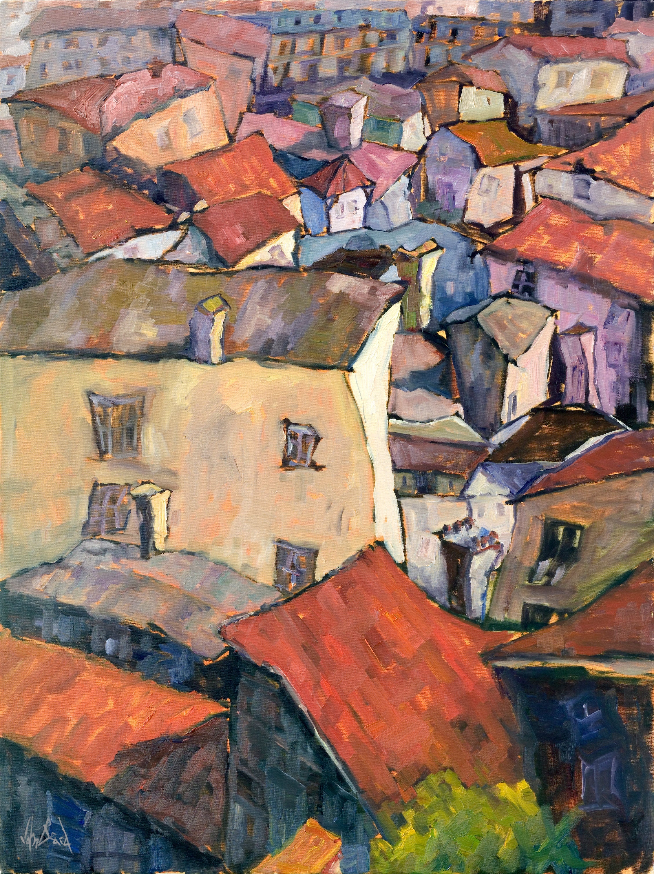 Portuguese Rooftops Artist Enhanced Canvas Print by John Beard Collection - main product image for Resin Society