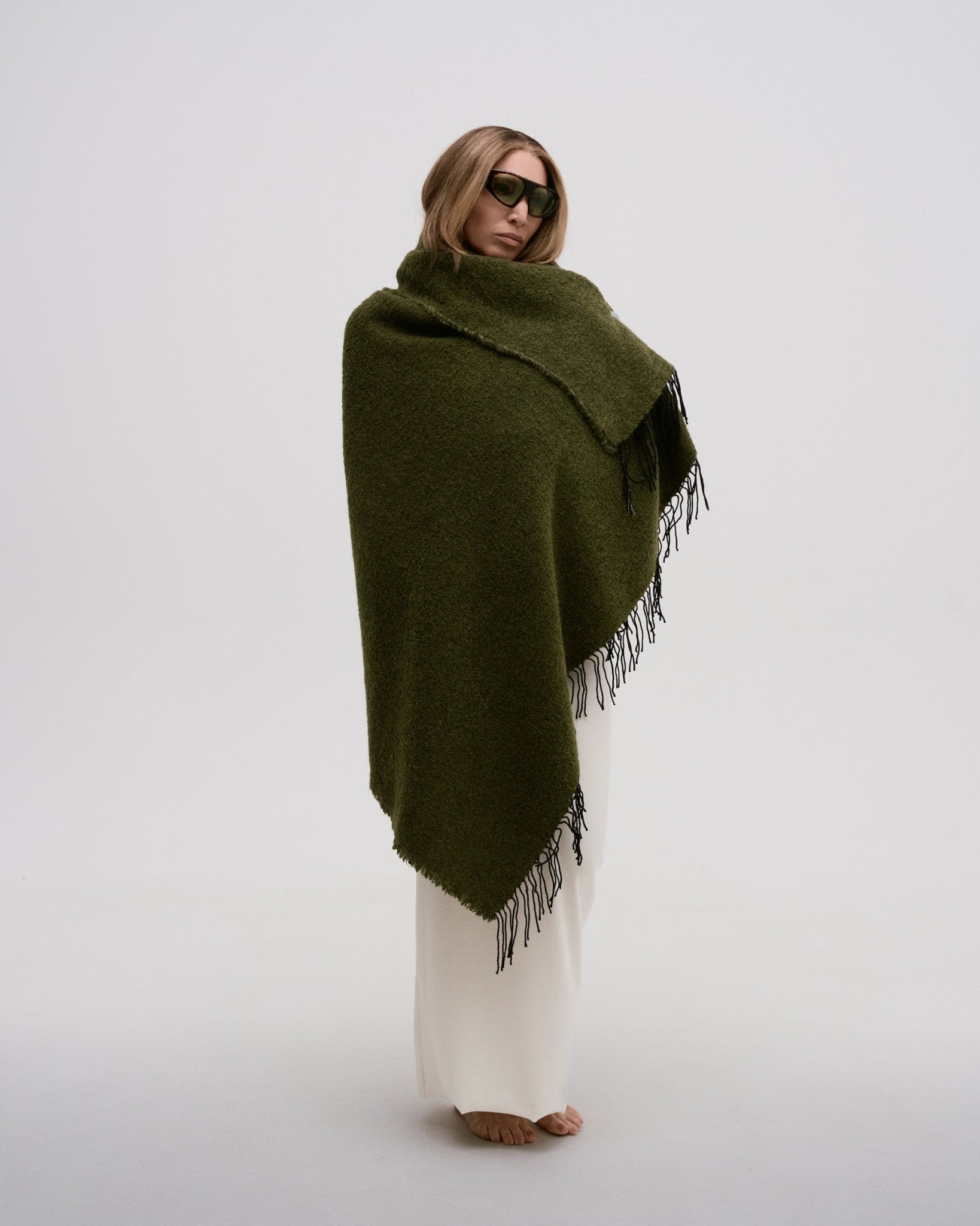 Fringe Bouclé Throw Olive by Principal's Daughter - product image 2 for Resin Society