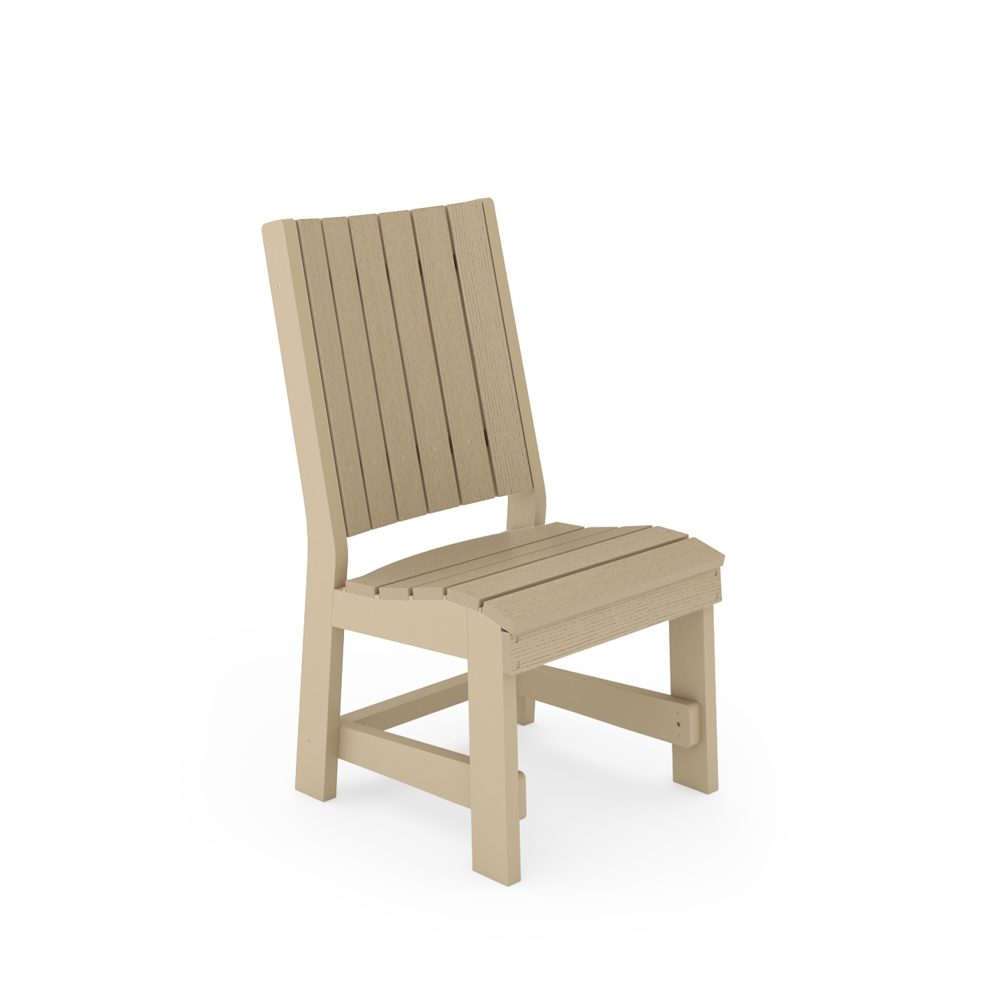 SoPoly Callaway Armless Table Chair in outdoor setting showing slim armless design and wood grain texture