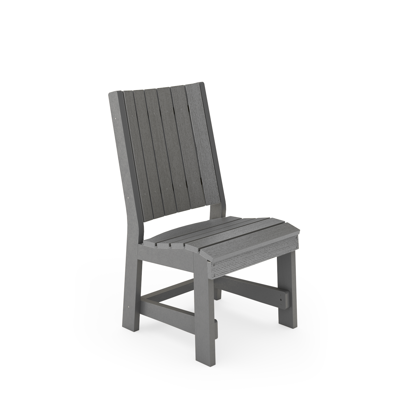 SoPoly Callaway Armless Table Chair in outdoor setting showing slim armless design and wood grain texture