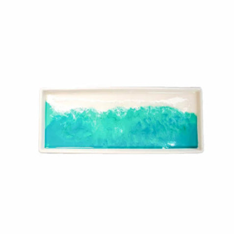 Small Ceramic Resin Tray with blue and white ocean pattern on a white background