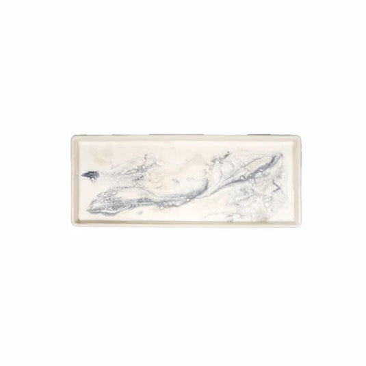 Rectangular marble Small Ceramic Resin Tray with a white and gray pattern on a white background