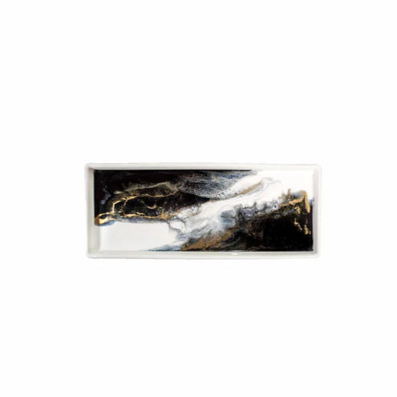 Small Ceramic Resin Tray with black and gold design on a white background
