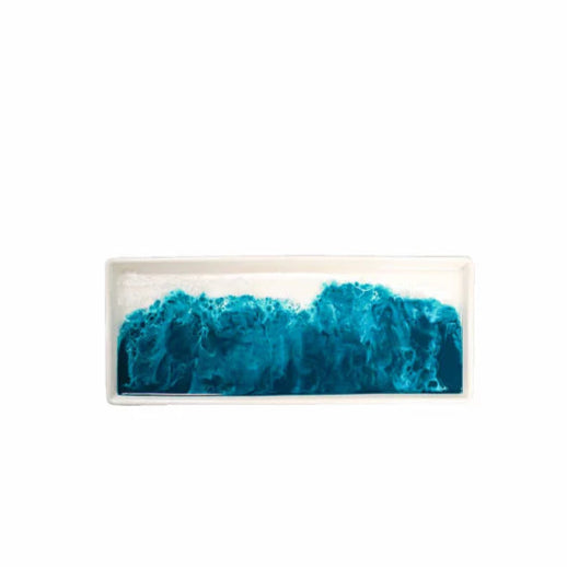 Rectangular Small Ceramic Resin Tray with blue textured design on a white background