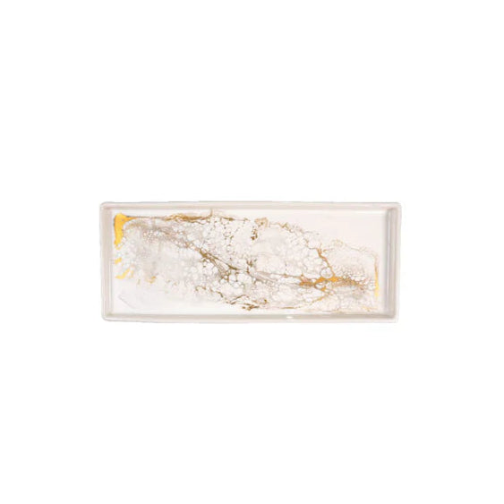 Rectangular marble Small Ceramic Resin Tray with gold accents on a white background