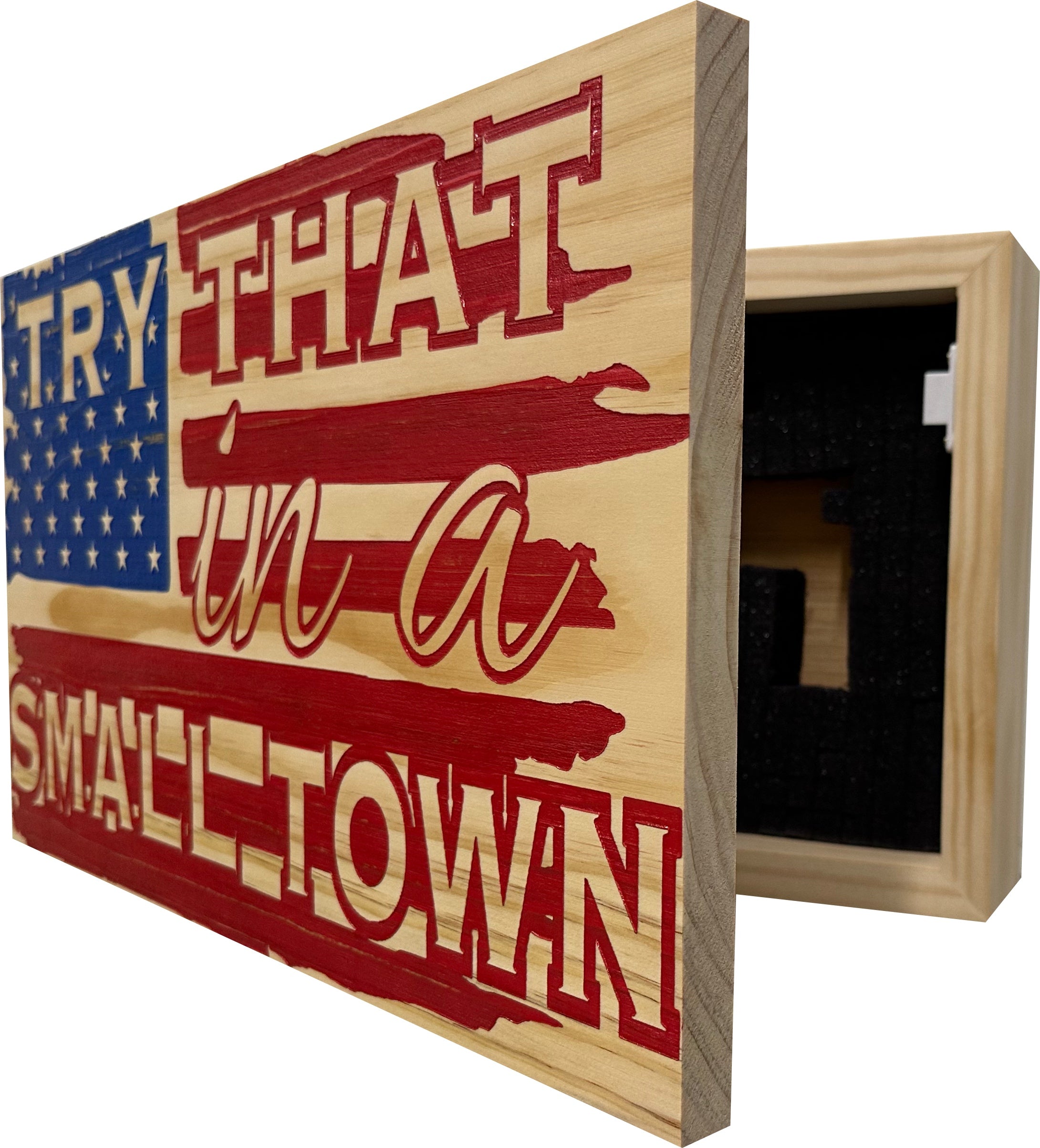 American Flag Try That In A Small Town Decorative and Secure Gun Cabinet by Bellewood Designs - product image 4 for Resin Society