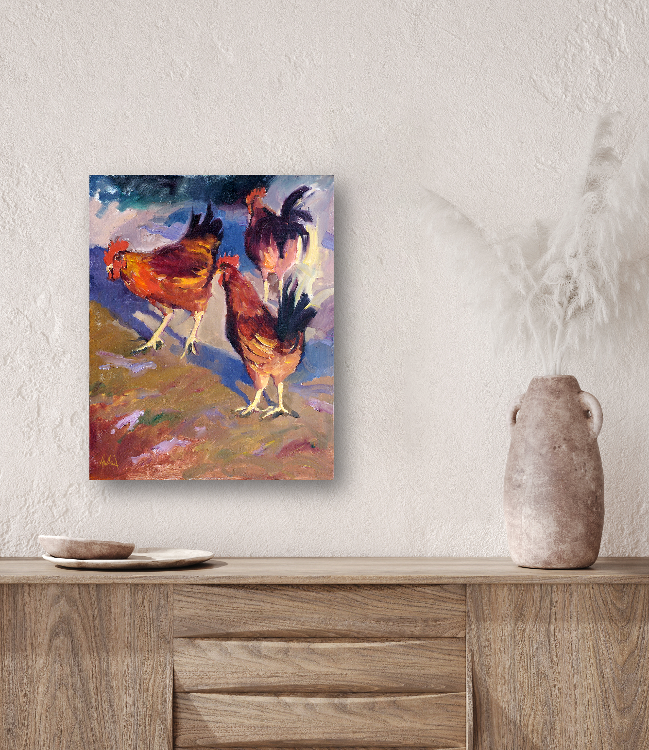 Roosters Artist Enhanced Canvas Print by John Beard Collection - product image 3 for Resin Society