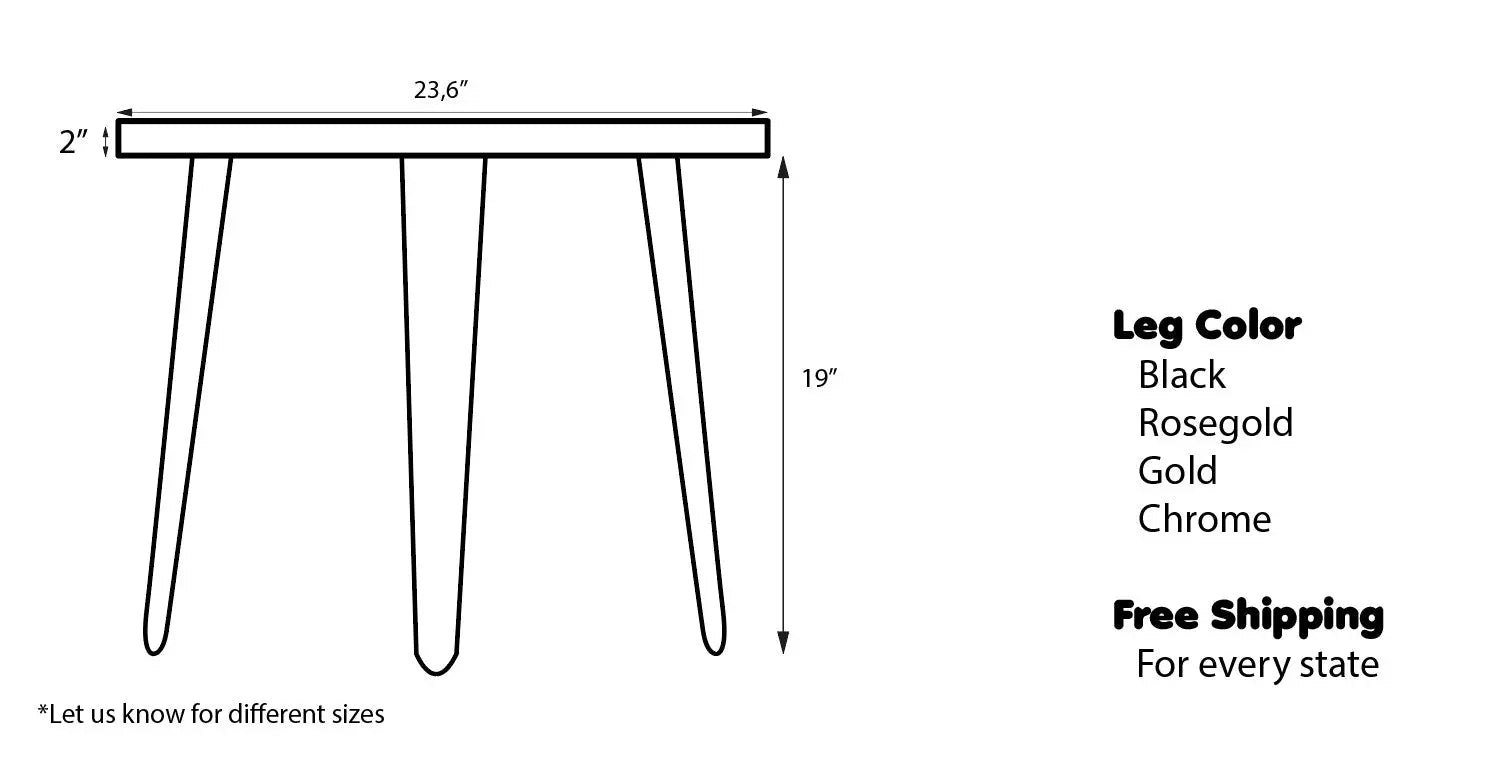 Round walnut wood side table with clear epoxy resin and straight edges