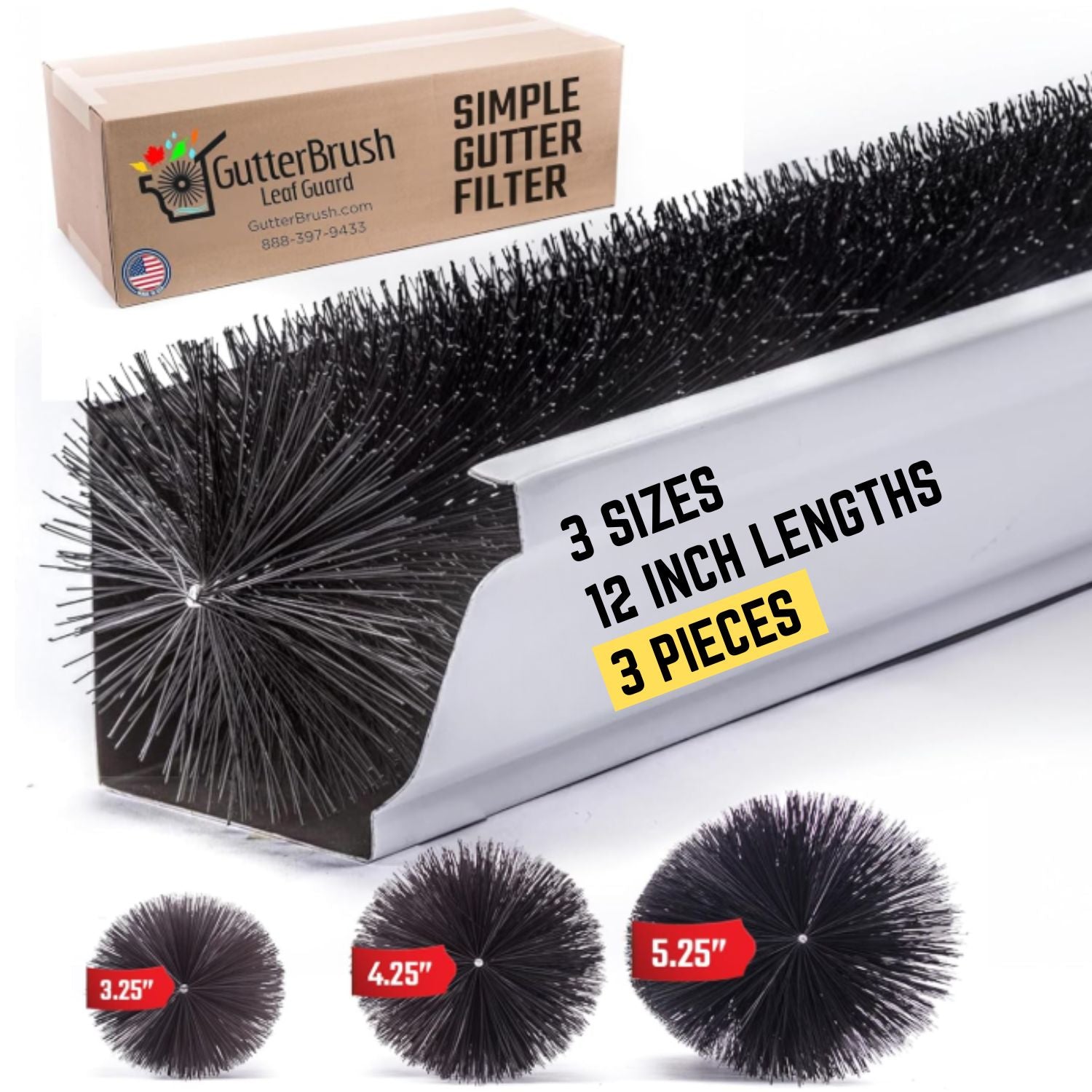 6-Inch GutterBrush Gutter Guard – Fits Large Residential & Small Commercial Gutters (5.25 Inch Diameter)
