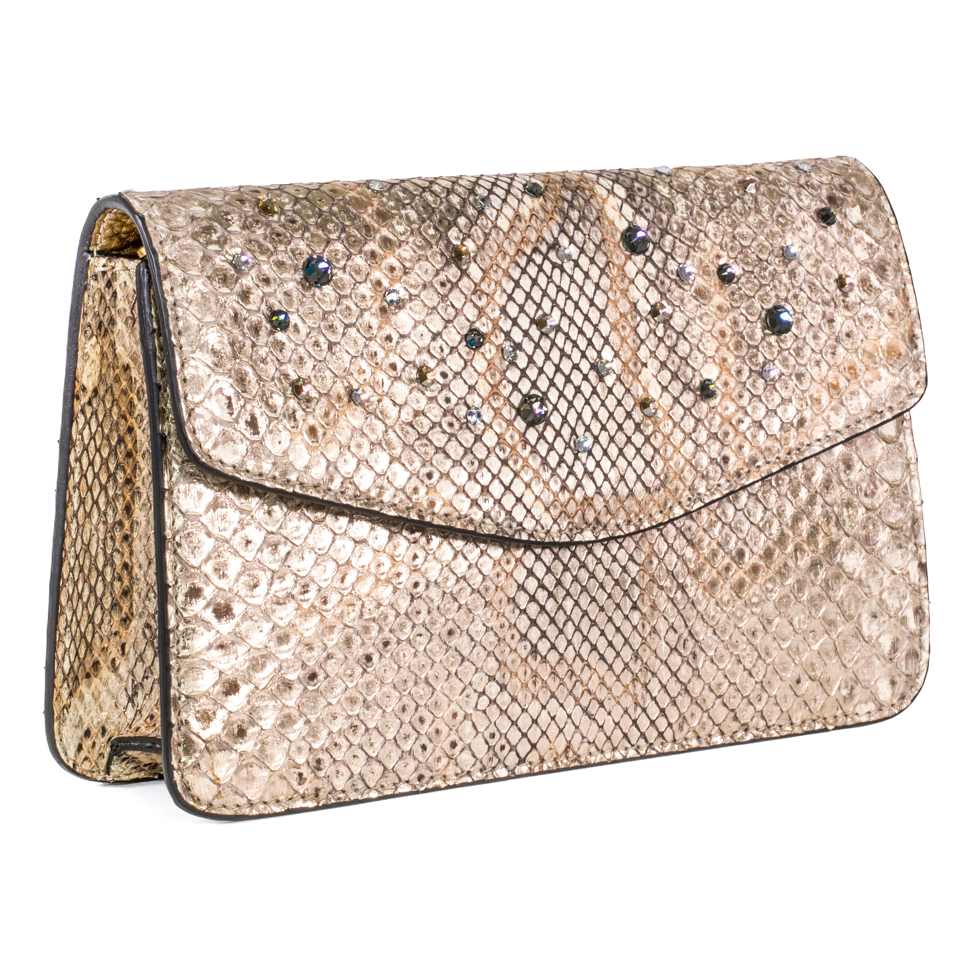 Silver and Gold Python Clutch With Swarovski Crystals by Allysa Payne Beverly Hills - main product image for Resin Society