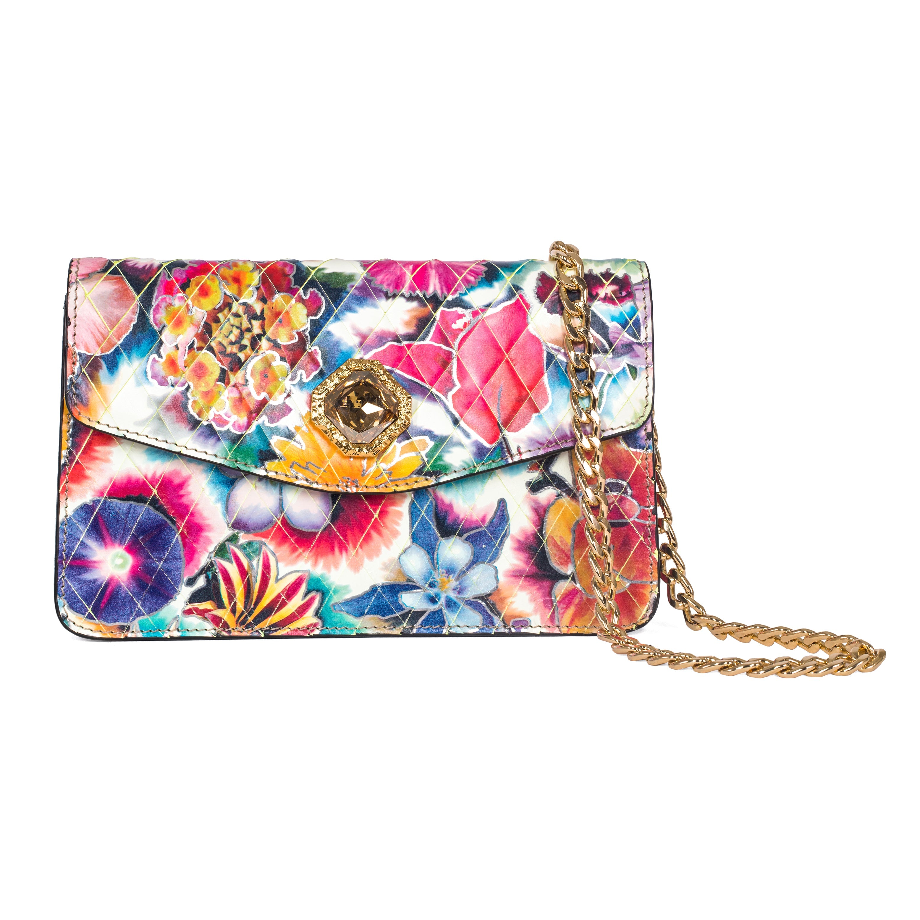 Floral Leather Clutch With Custom Swarovski Stone