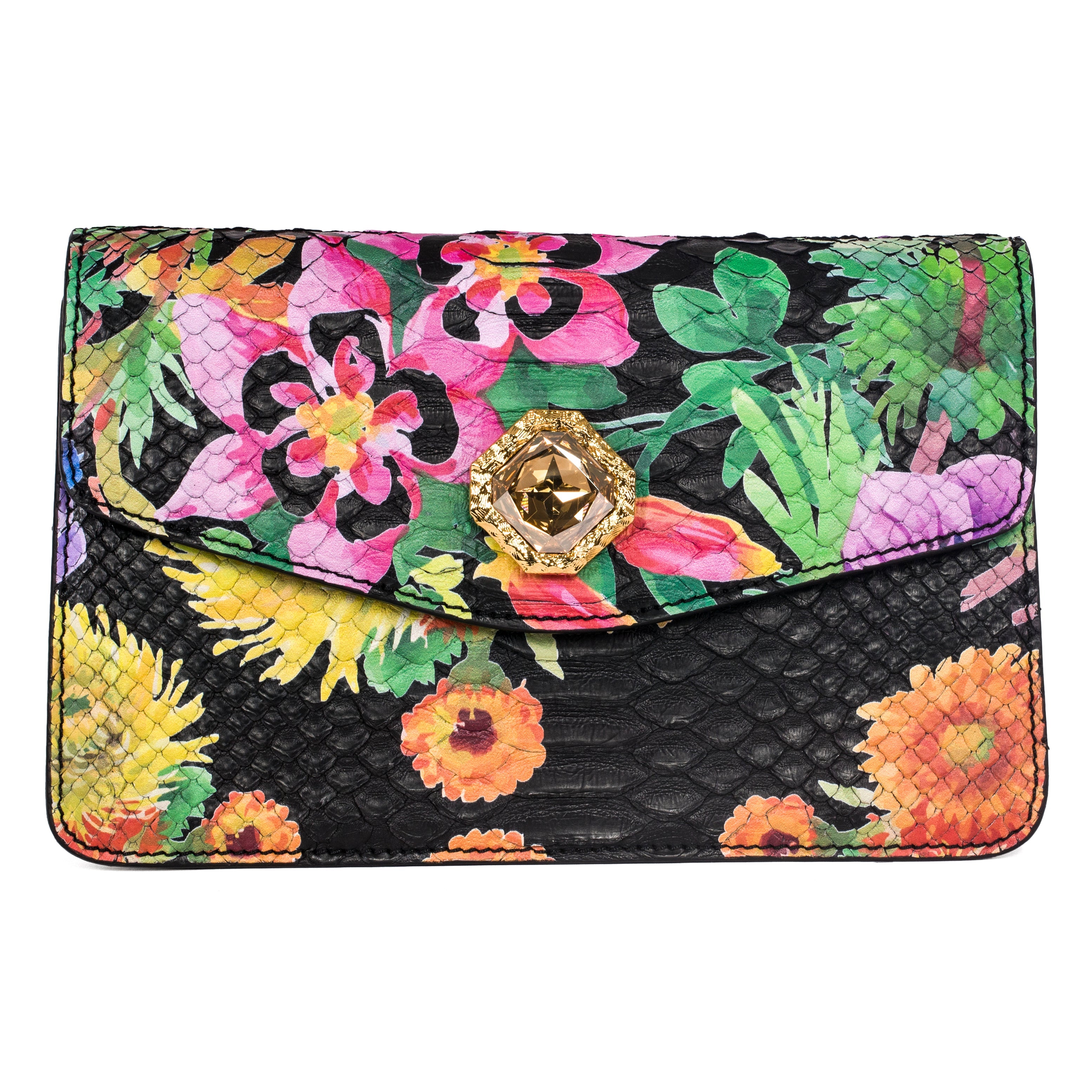 Custom Floral Black Python Clutch With Custom Swarovski Stone by Allysa Payne Beverly Hills - product image 2 for Resin Society