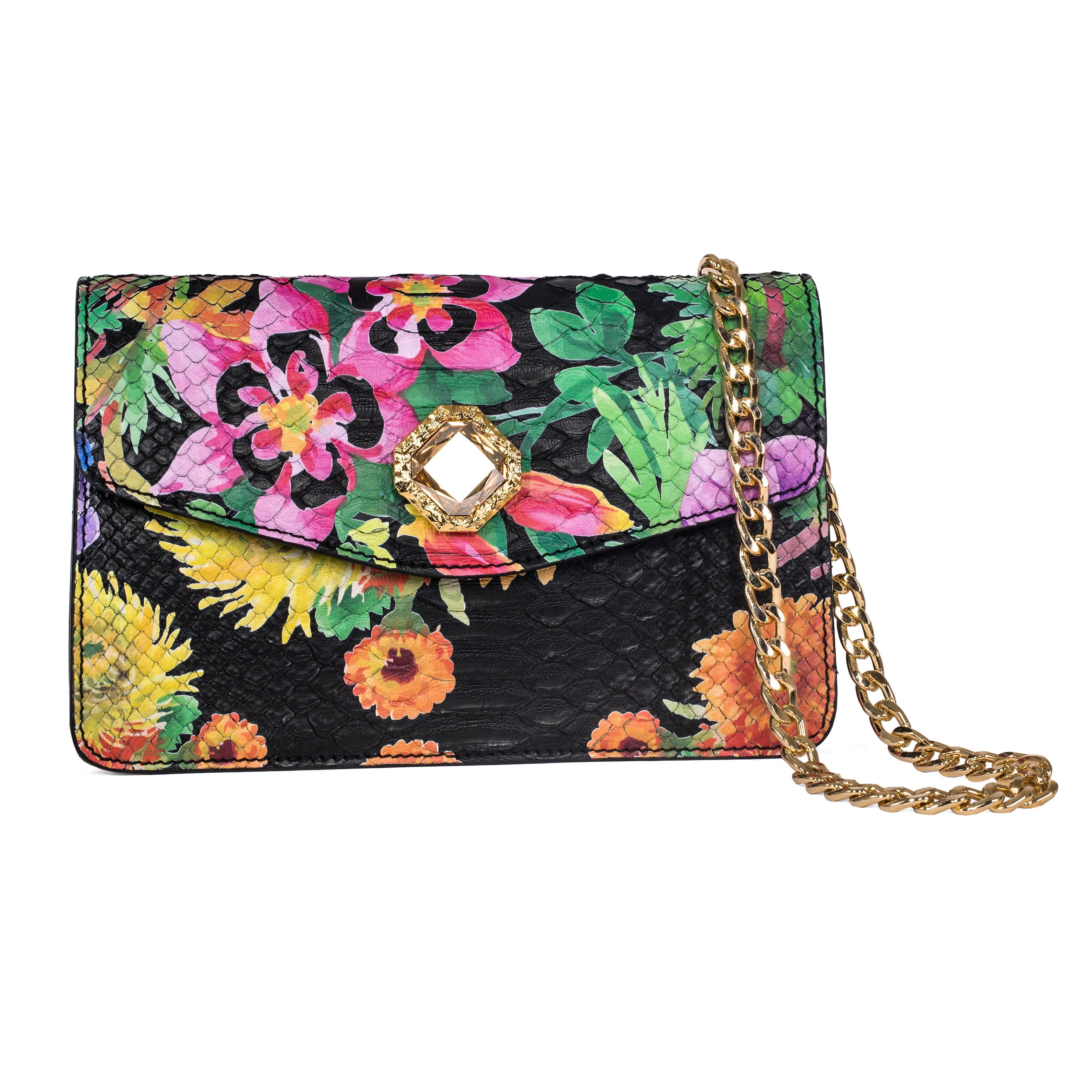 Custom Floral Black Python Clutch With Custom Swarovski Stone by Allysa Payne Beverly Hills - product image 3 for Resin Society
