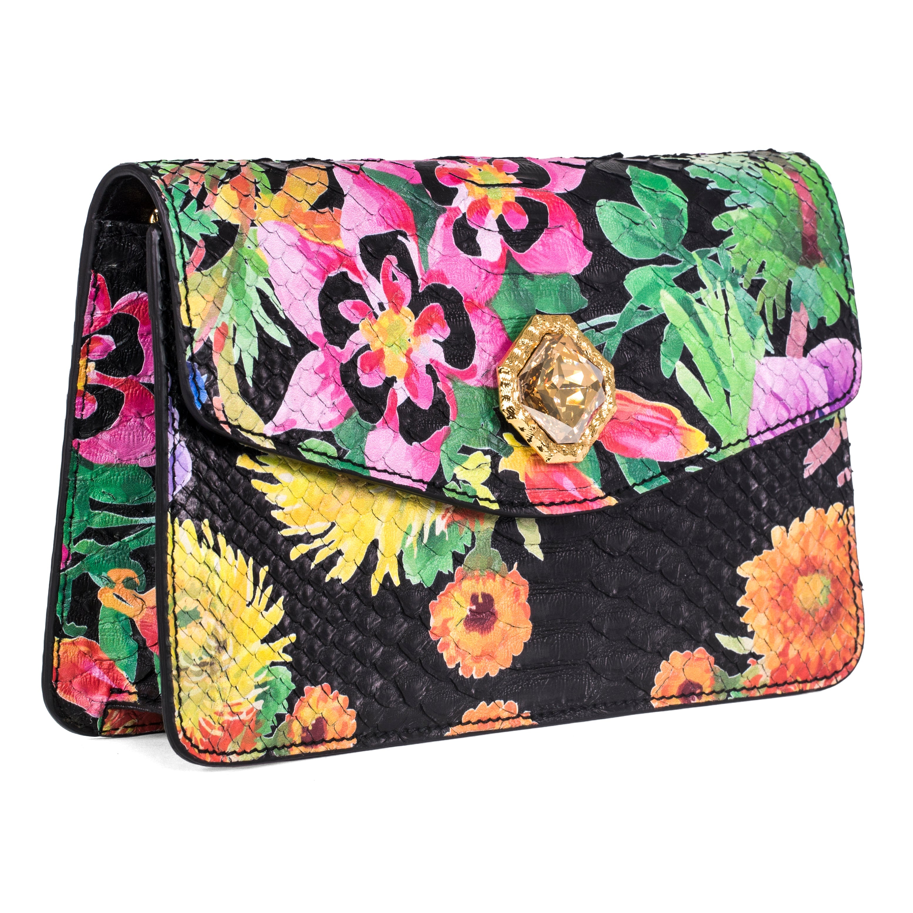 Custom Floral Black Python Clutch With Custom Swarovski Stone by Allysa Payne Beverly Hills - main product image for Resin Society