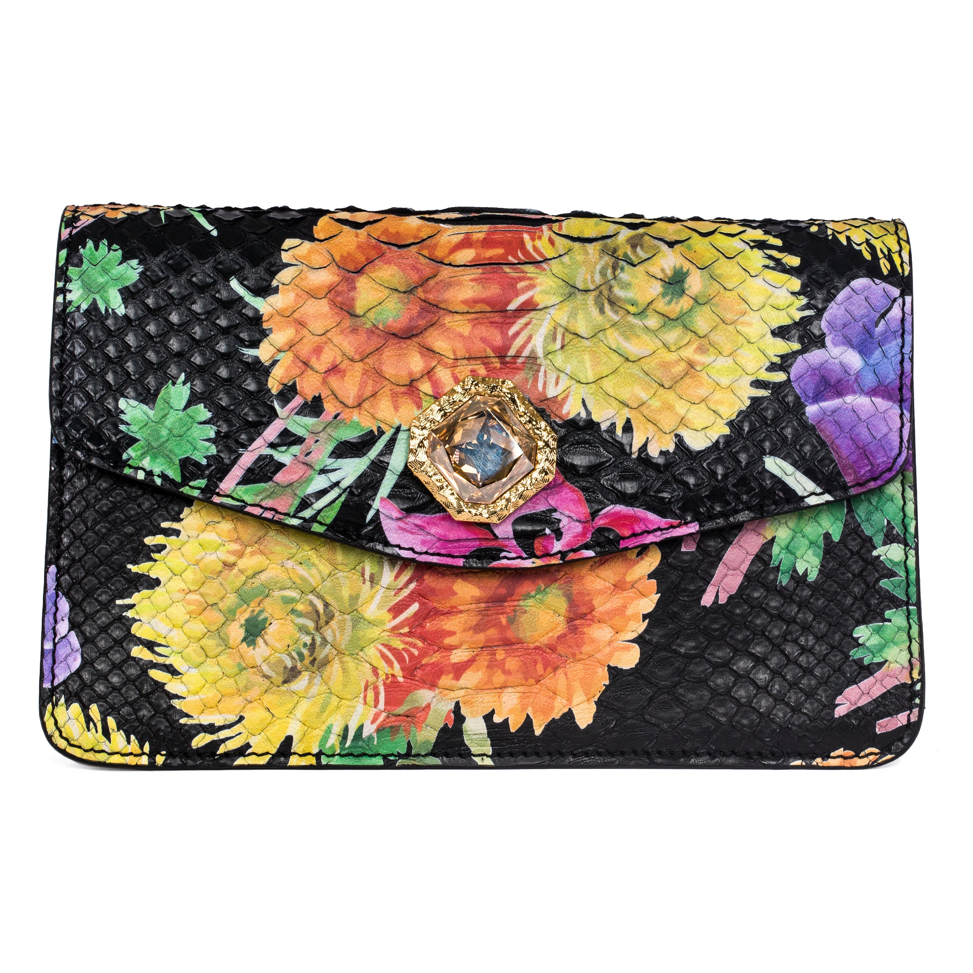 Custom Floral Black Python Clutch With Custom Swarovski Stone by Allysa Payne Beverly Hills - product image 3 for Resin Society